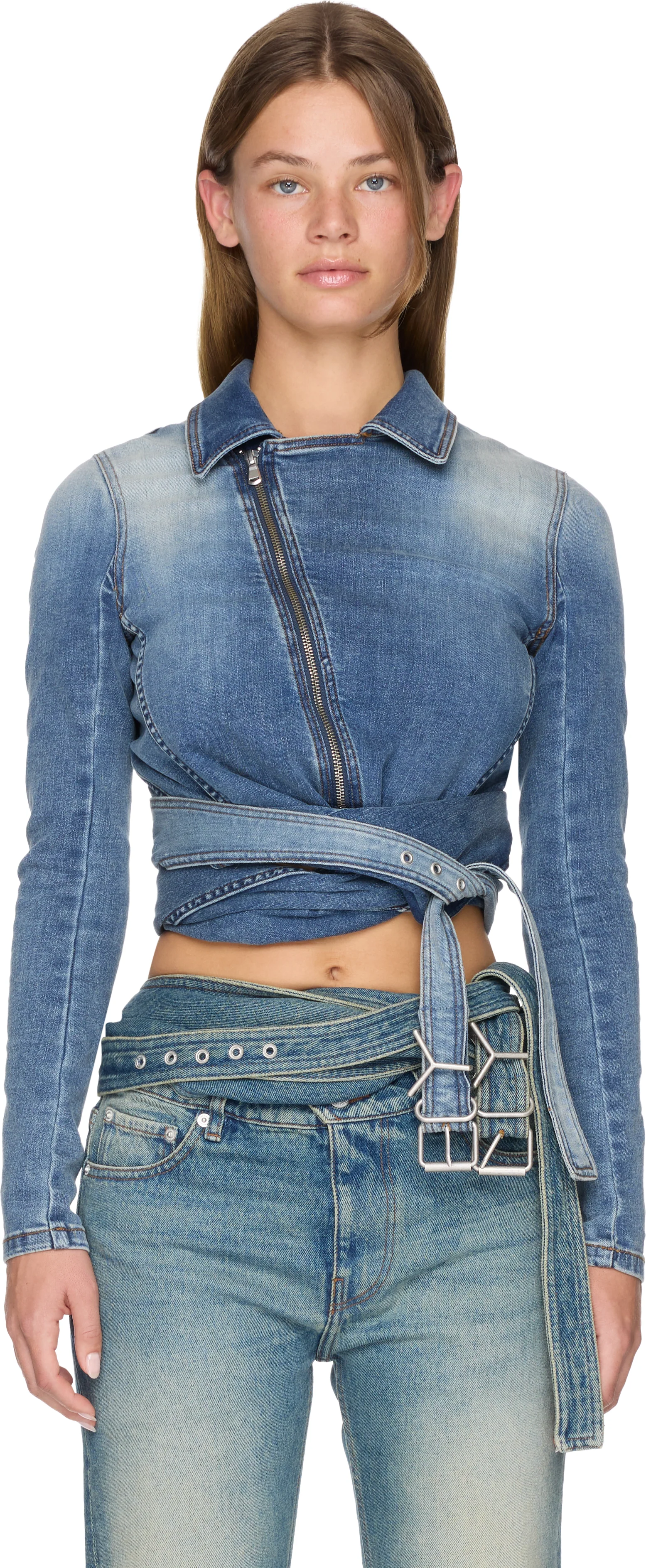 Y/Project Wrap Fitted Denim Jacket