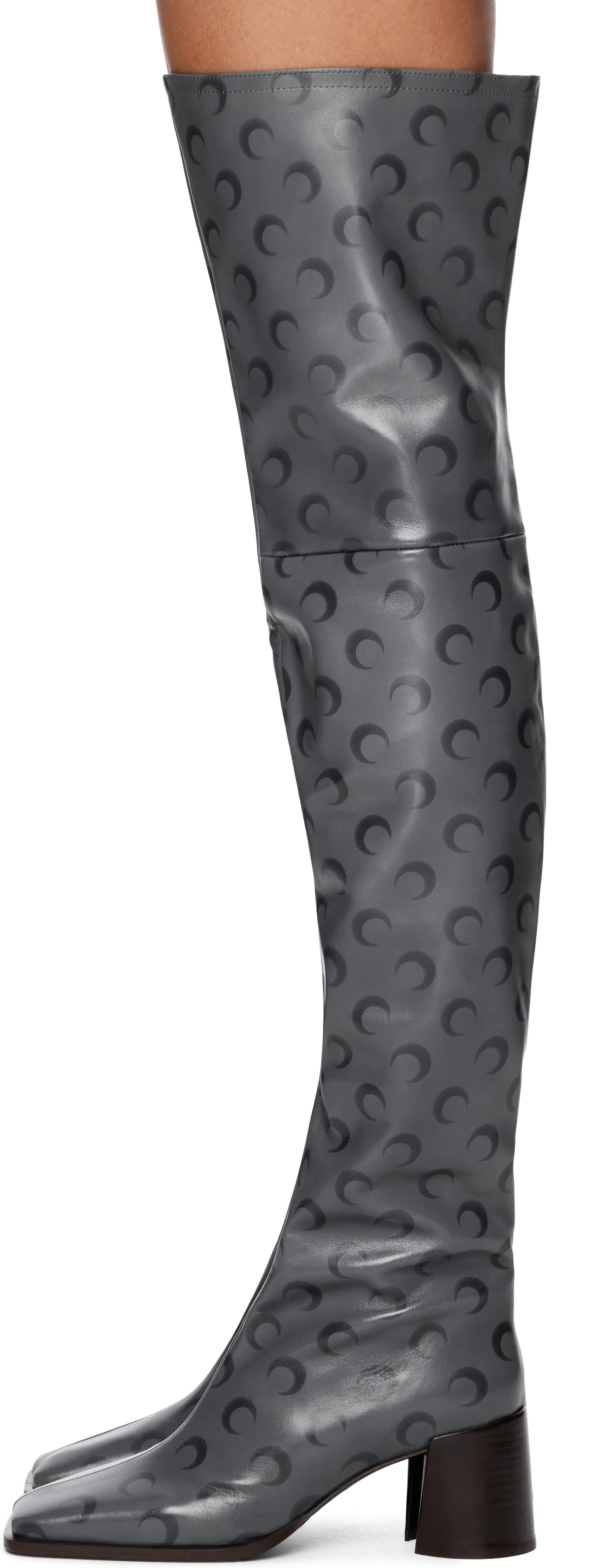 Marine Serre Moon Airbrushed Leather MS Block Thigh Boots