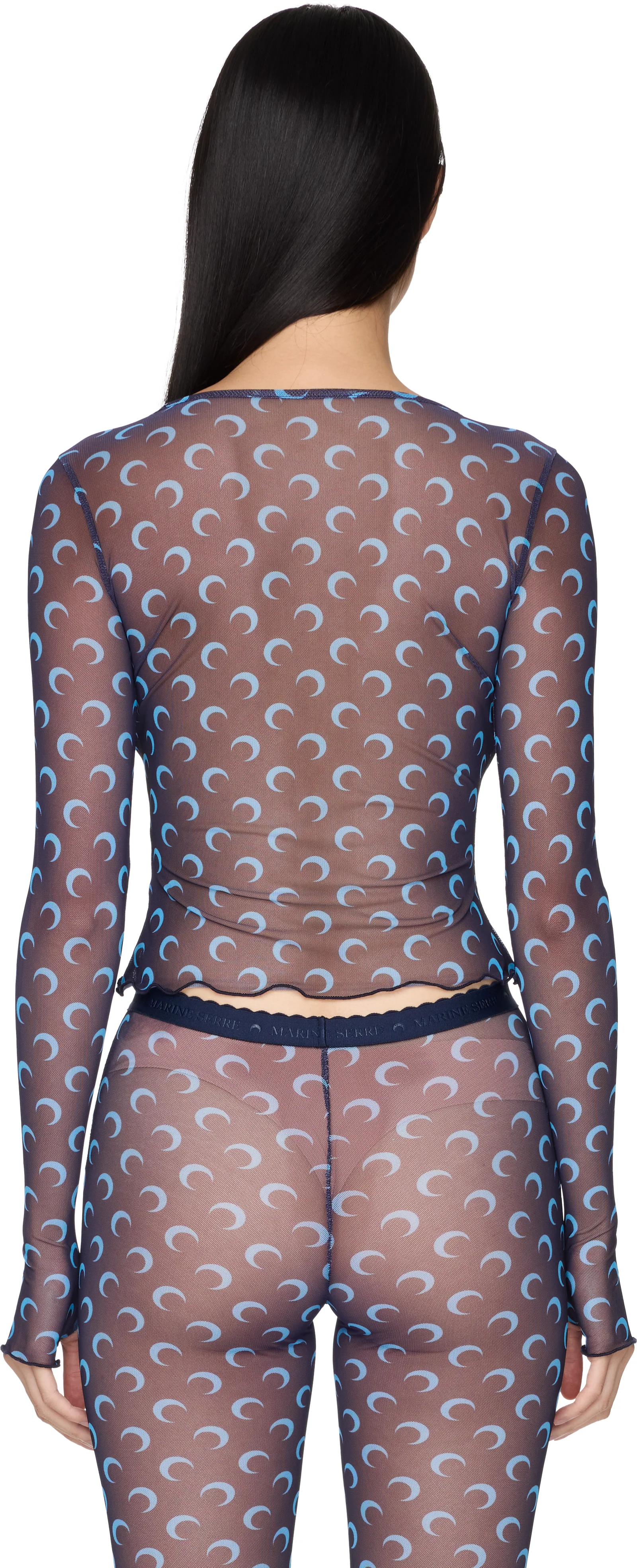 Marine Serre Moon Printed Mesh Second Skin Cropped Top