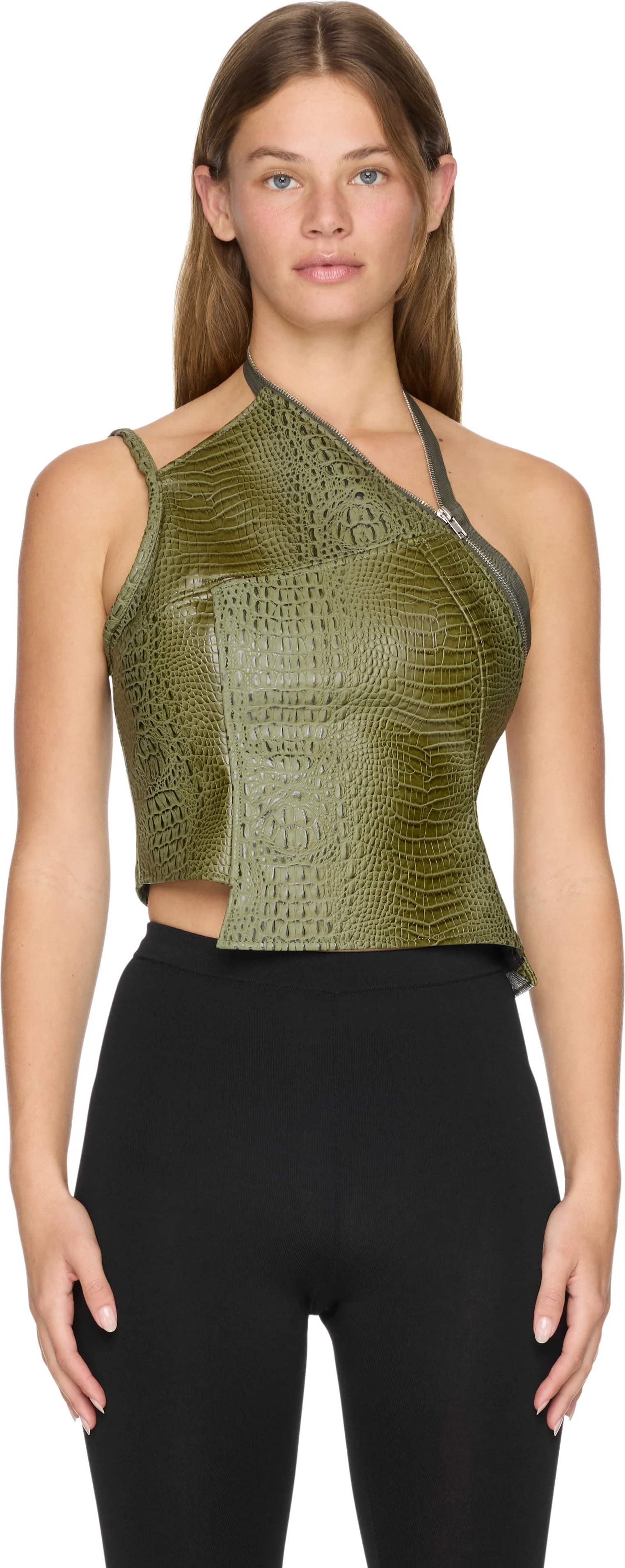 GmbH Raya Asymmetric Faux-Leather Zip Top