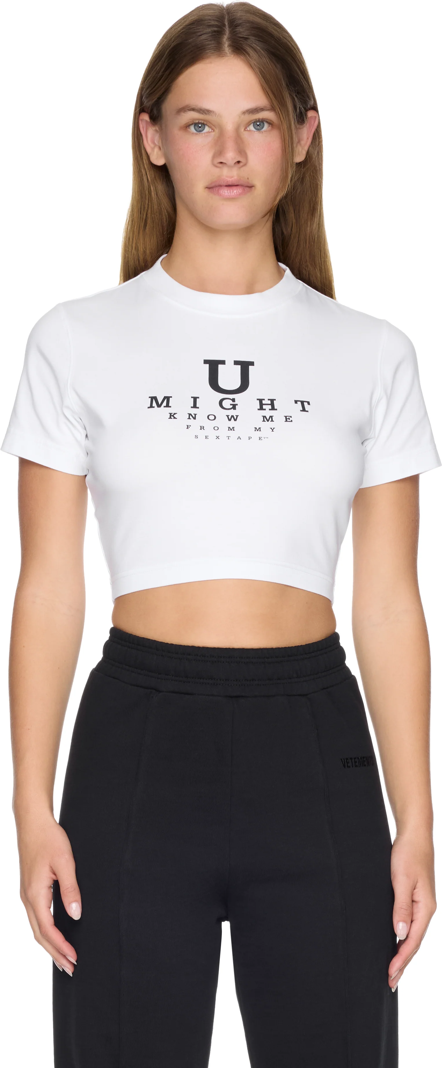 VETEMENTS U Might Know Me Cropped Fitted T-Shirt