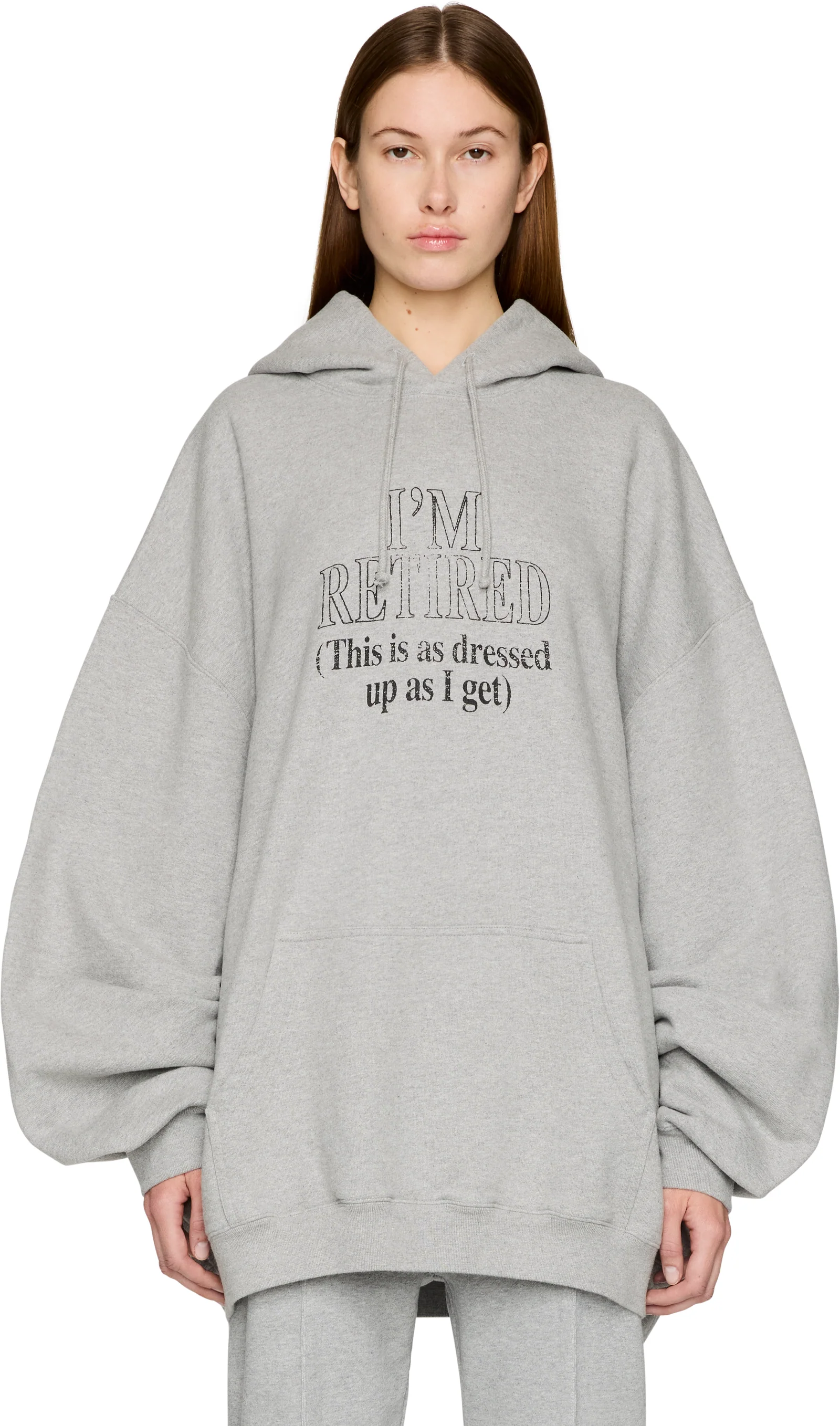 VETEMENTS I'm Retired Oversized Hoodie Top in Grey