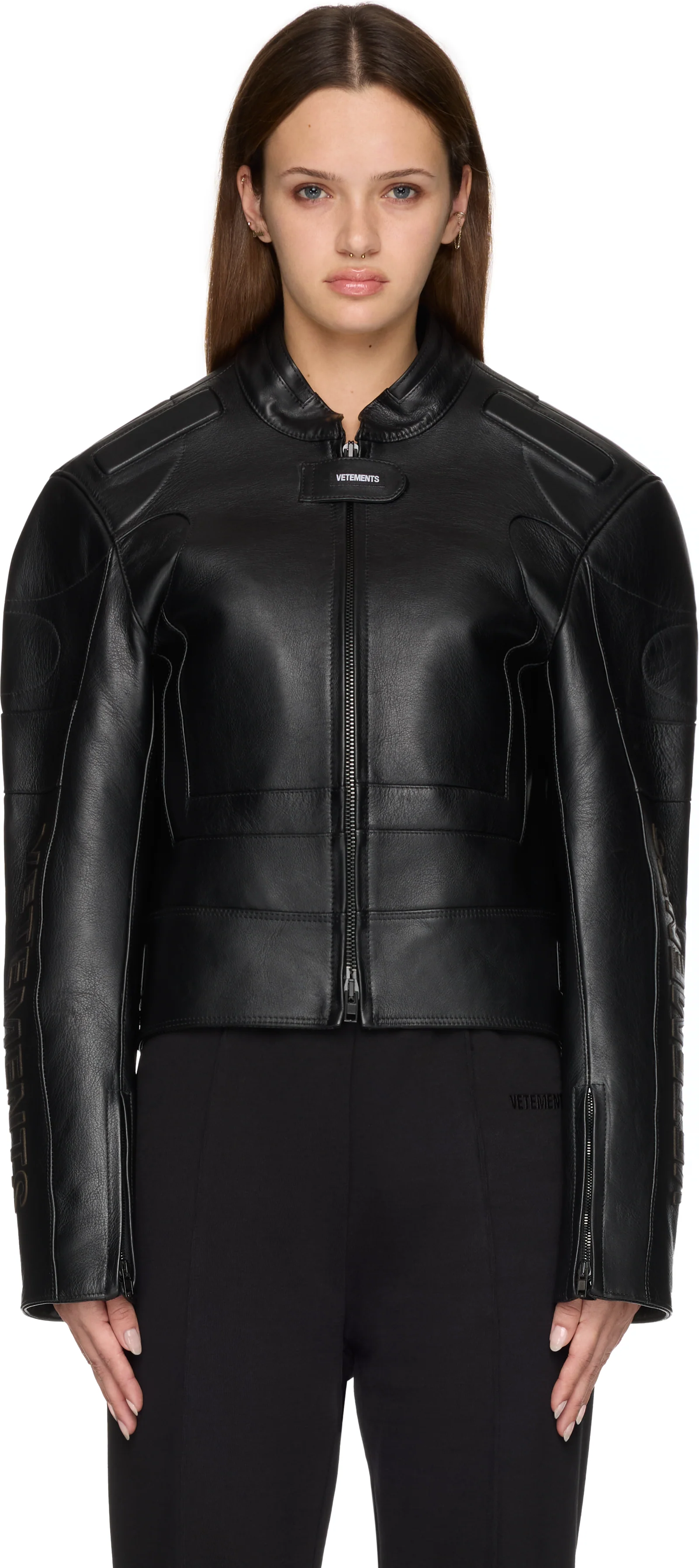 VETEMENTS Racing Logo Leather Jacket