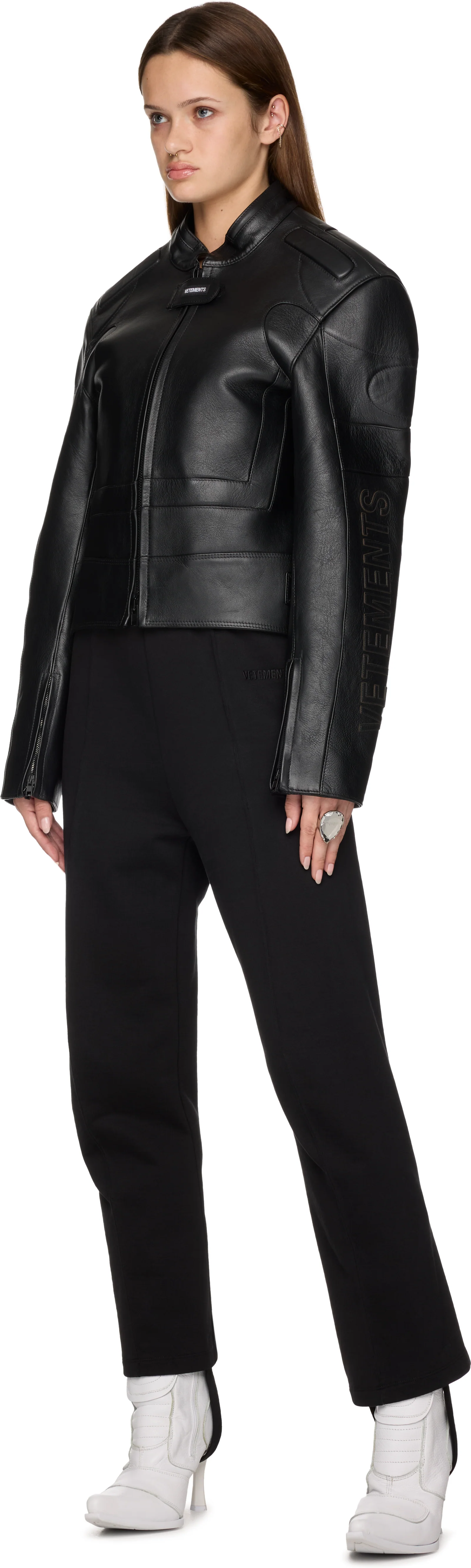 VETEMENTS Racing Logo Leather Jacket