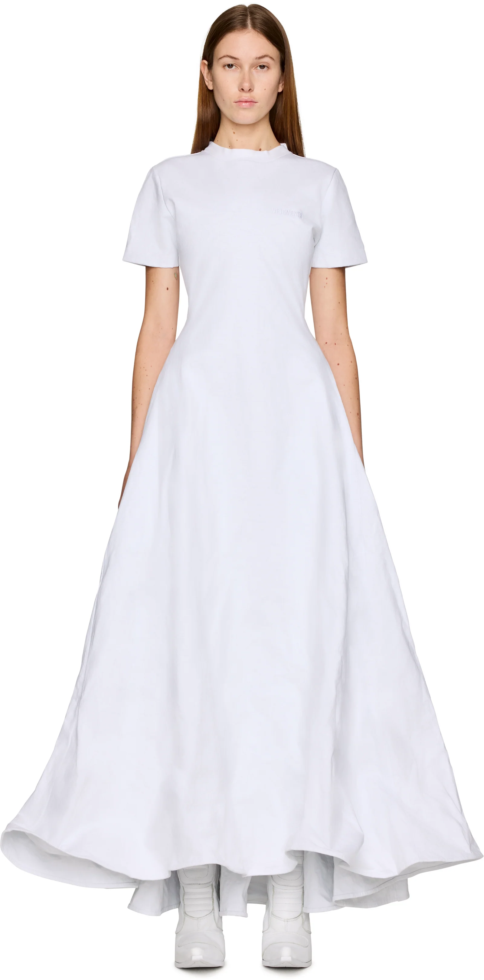 VETEMENTS Logo Embroidered Metalized Wrinkled T-Shirt Dress
