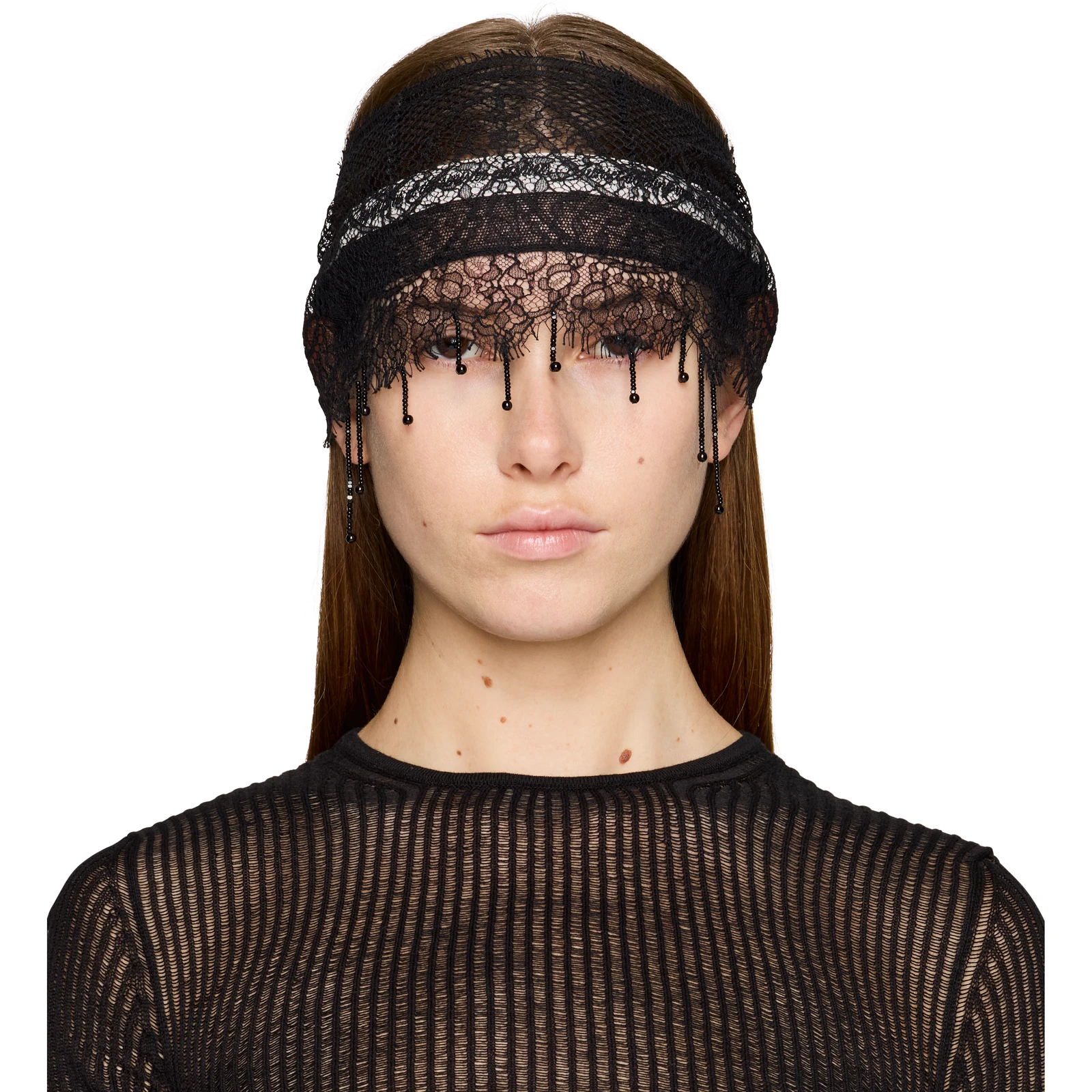 Ann Demeulemeester Klas Embroidered Lace Cap in Black