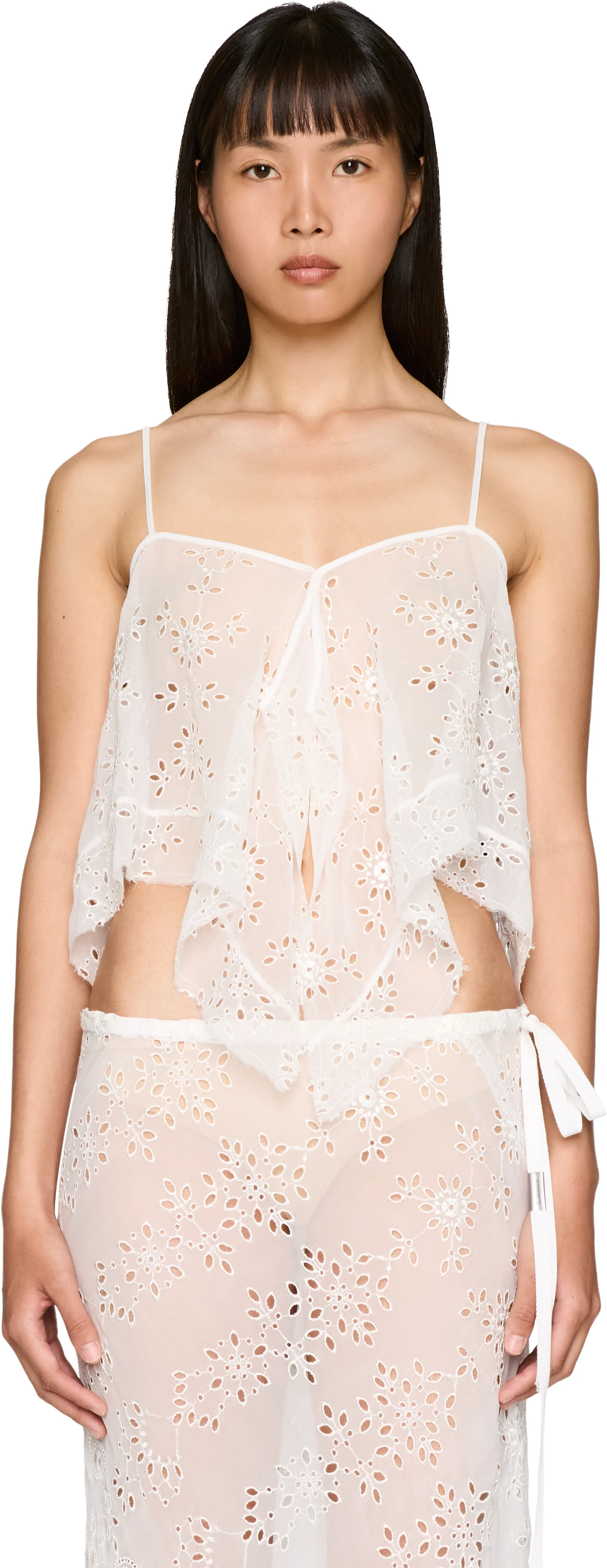 Ann Demeulemeester Bria Draped Embroidered Micro Top