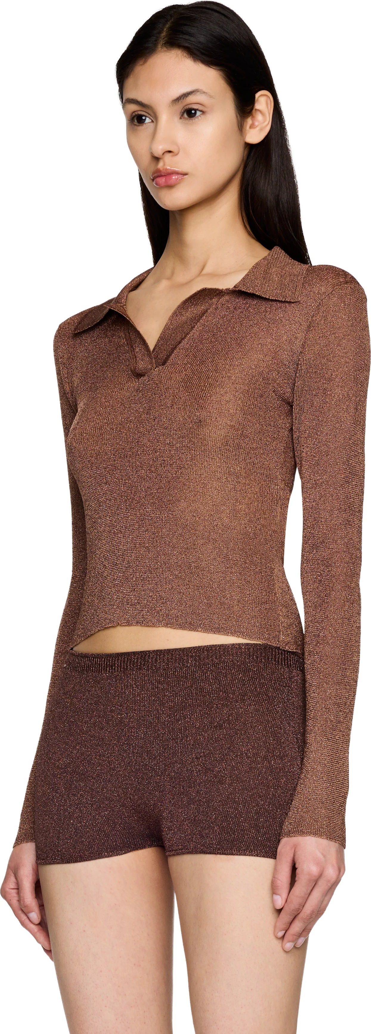 Isa Boulder Metallic Long Sleeve Polo Top