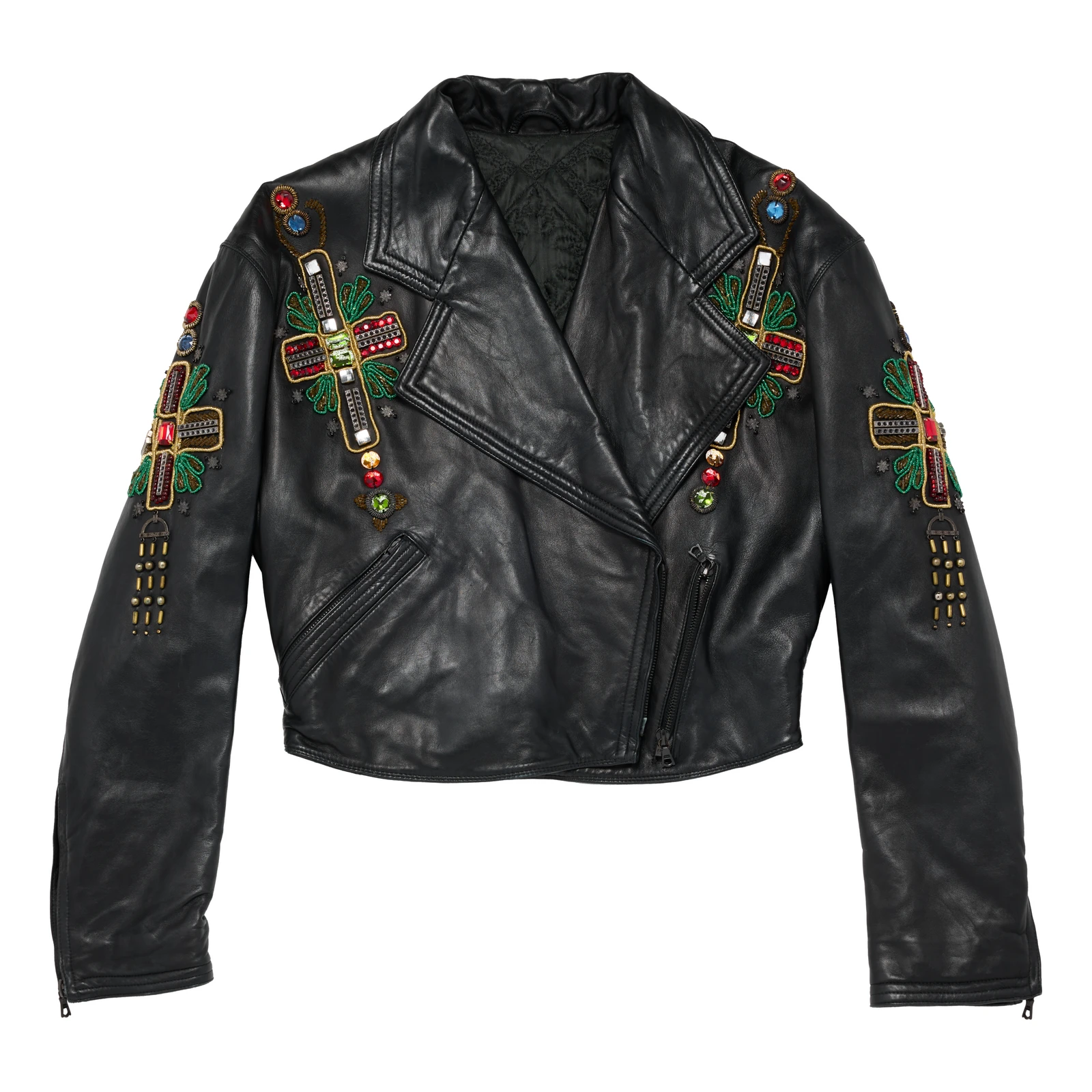 Gianni Versace Byzantine Embellished Leather Jacket in Black