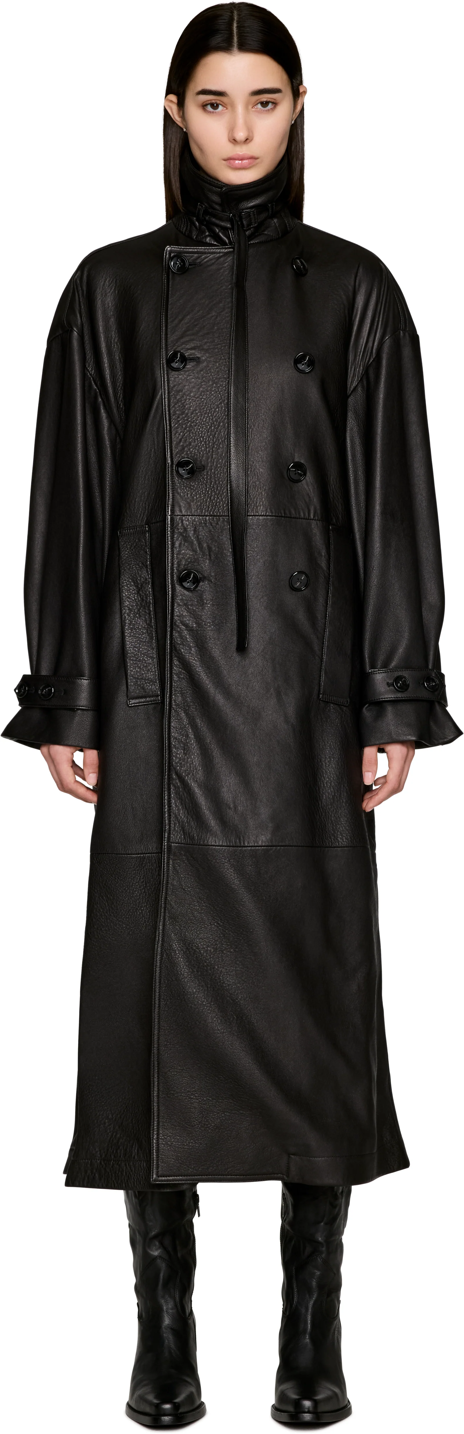 Ann Demeulemeester Ansa Double-Breasted Leather Trench Coat
