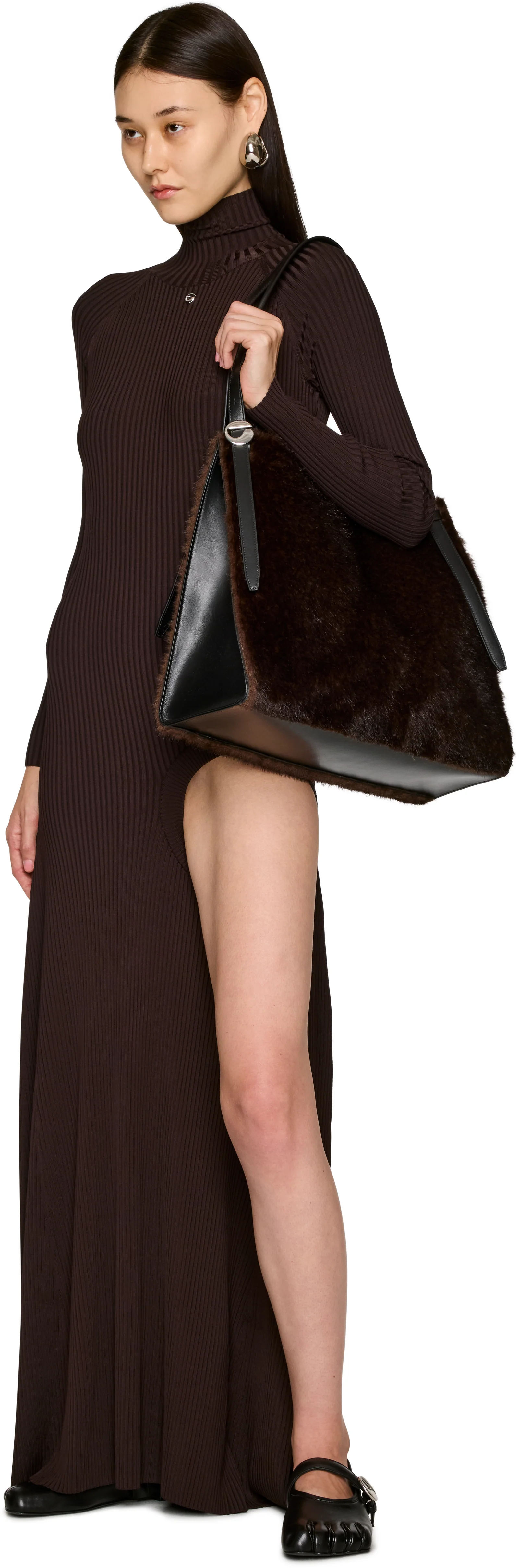 Coperni Leg Cut-Out Rib Gown Maxi Dress