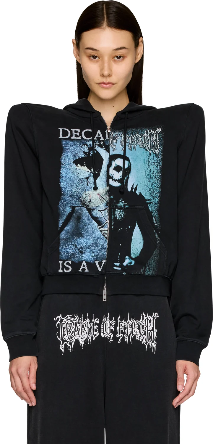 VETEMENTS Cradle of Filth Cut-Up Extreme Shoulder Zip-Up Hoodie in