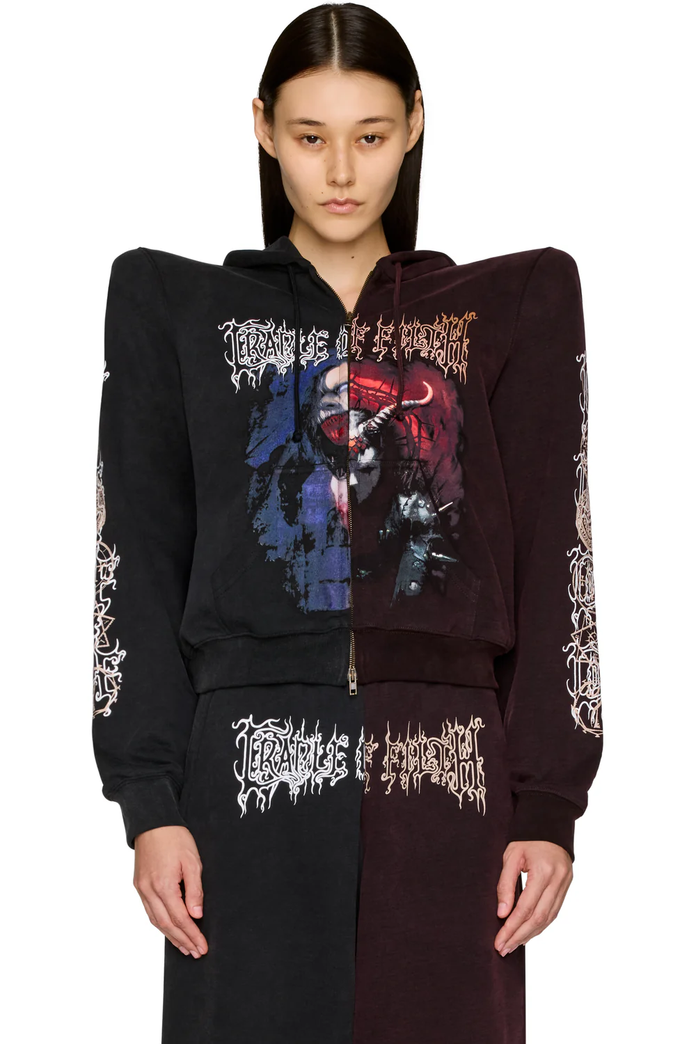 VETEMENTS Cradle of Filth Cut-Up Extreme Shoulder Zip-Up Hoodie in