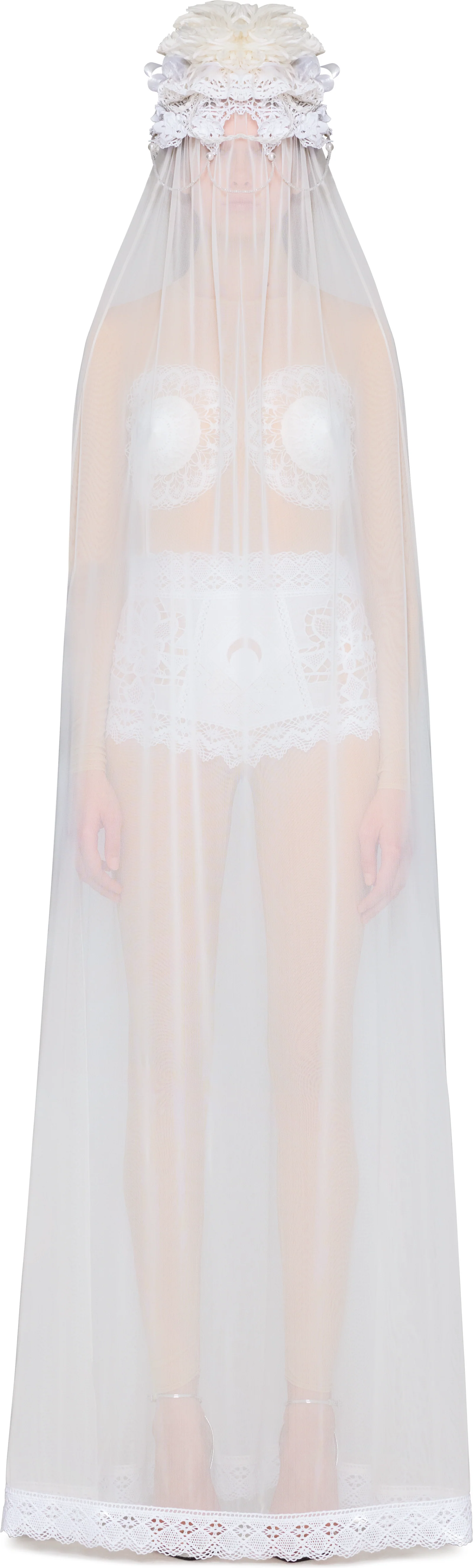 Marine Serre Couture Regenerated Crochet Catsuit and Veil