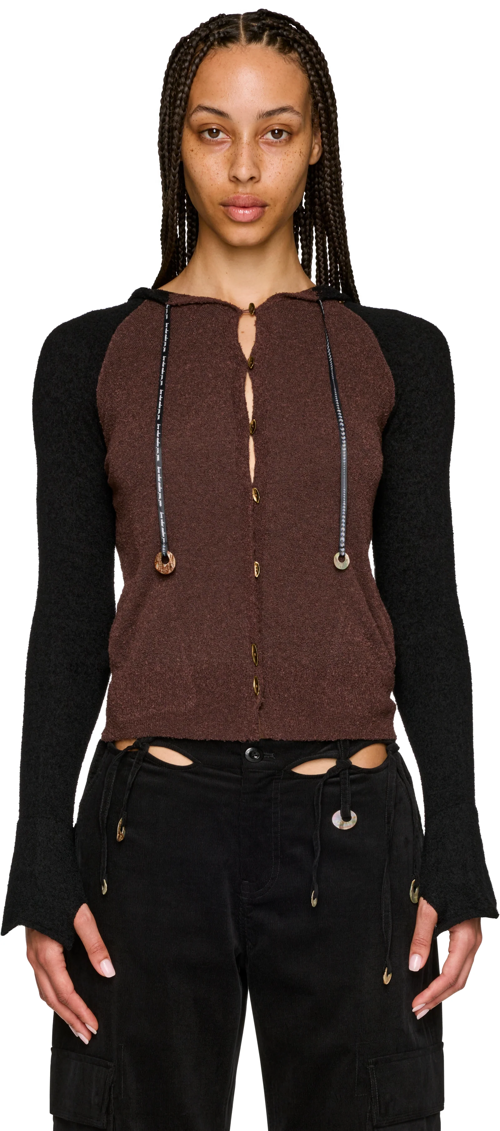 Rui Intarsia Wool Ribbon Hooded Cardigan