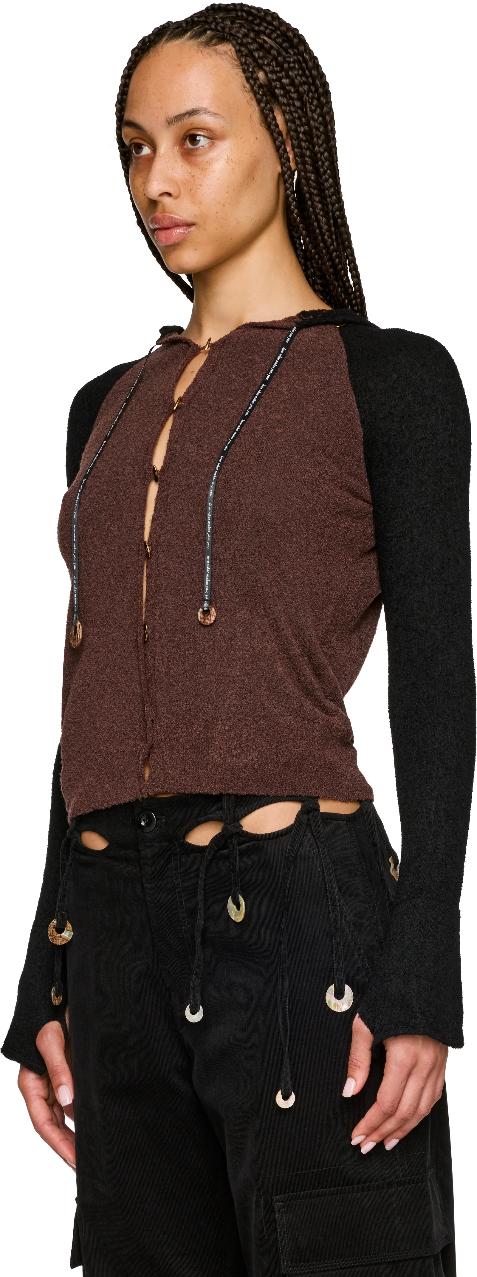 Rui Intarsia Wool Ribbon Hooded Cardigan