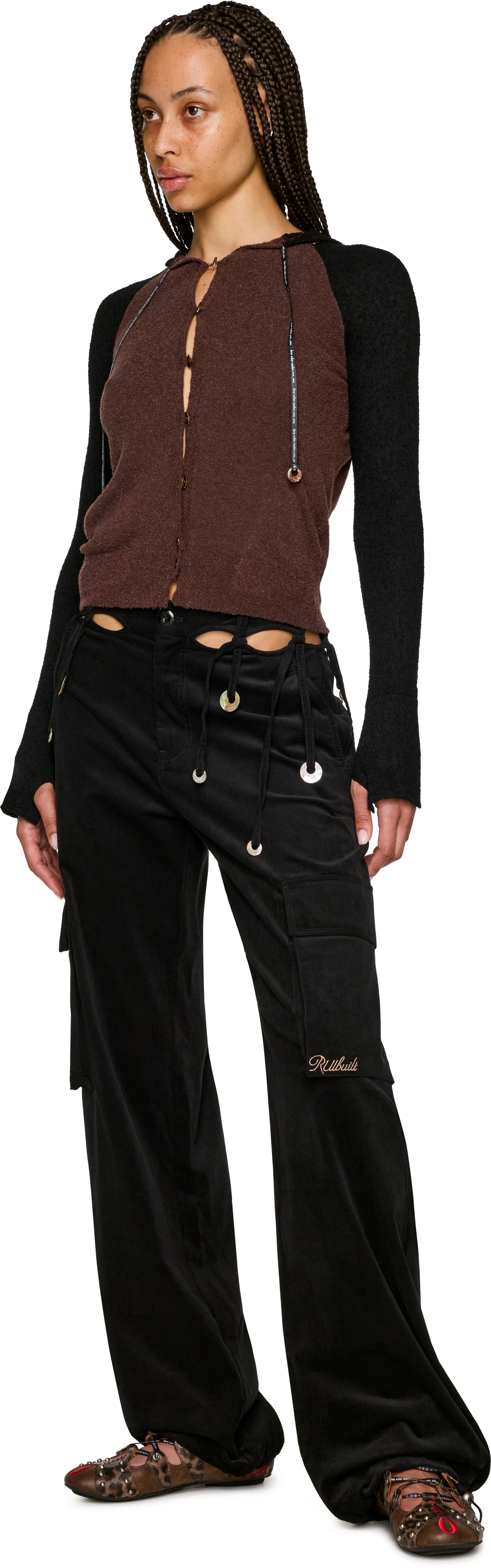 Rui Ribbon Embroidery Cutout Cargo Pants