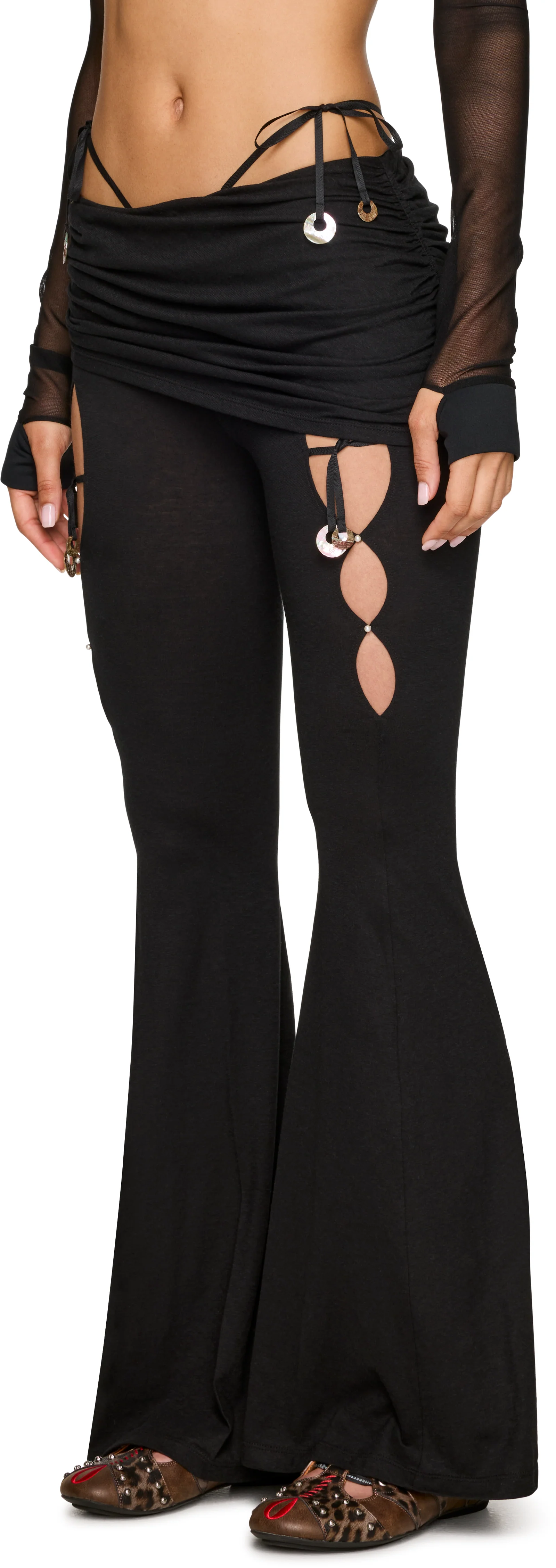 Rui Linen-Cotton G-String Skirt Layered Flared Trousers