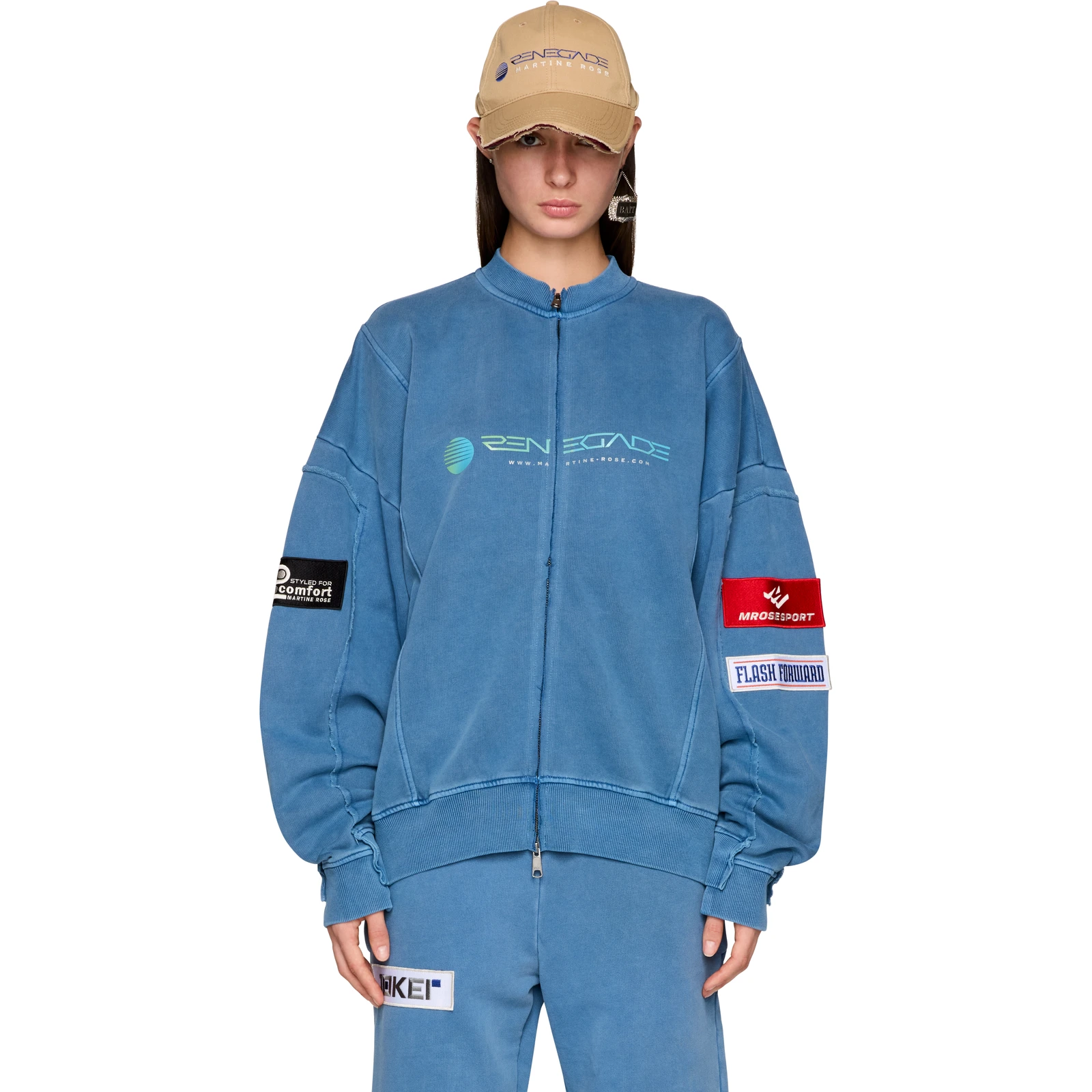 Martine Rose Zip Up Crew Sweatshirt in Blue
