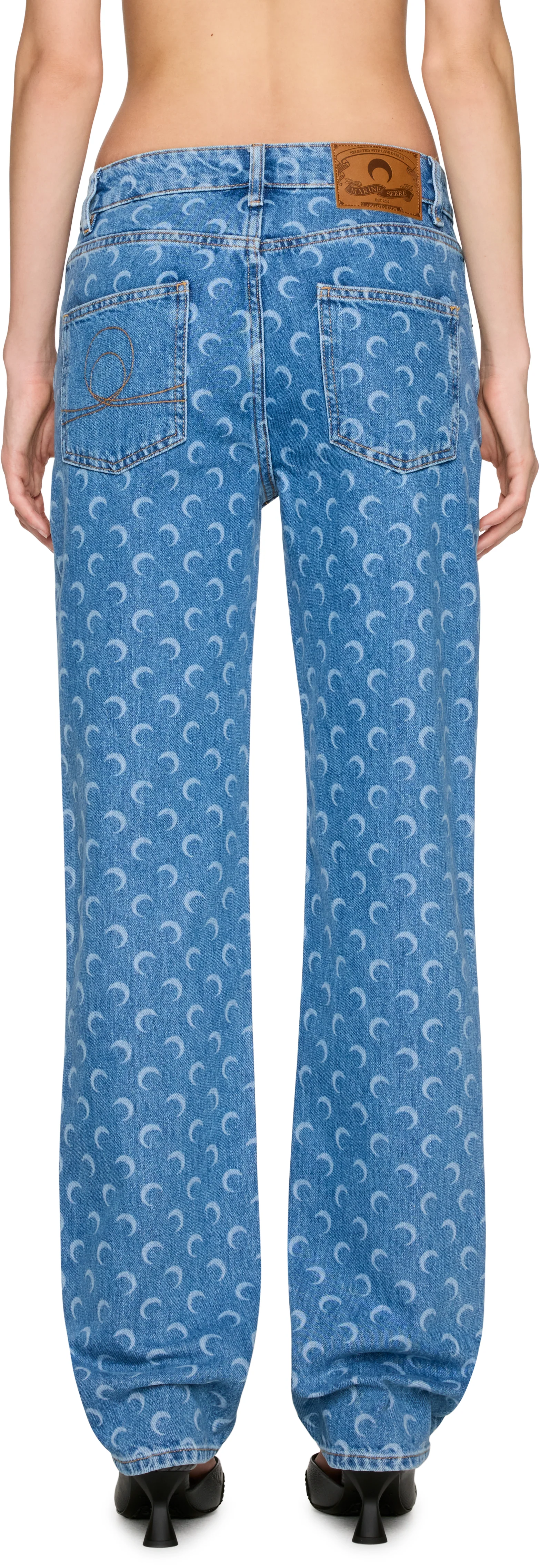 Marine Serre Moon Laser Blue Wash Denim Straight Jeans