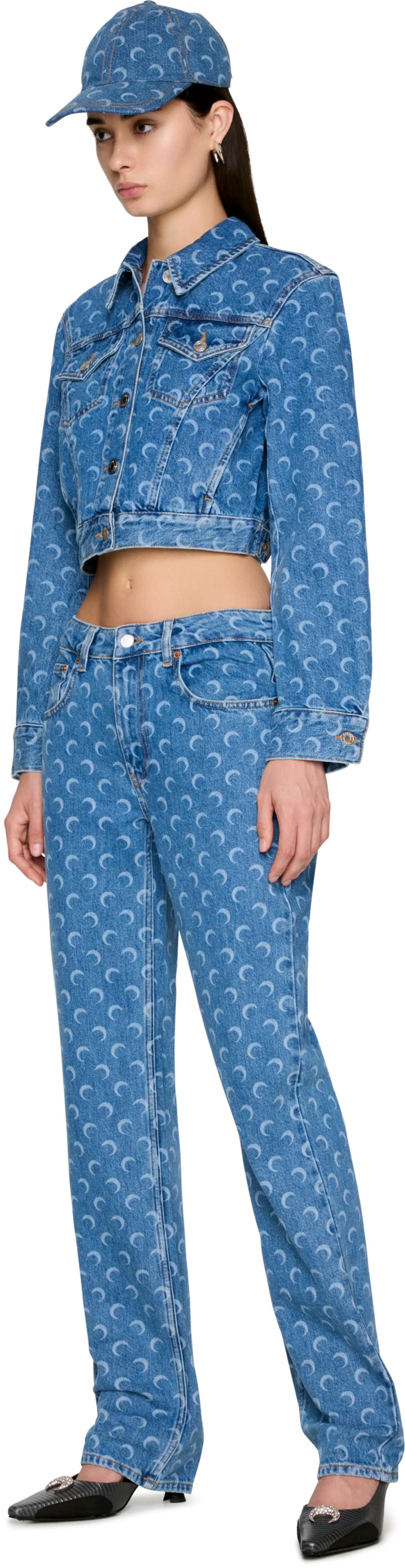 Marine Serre Moon Laser Blue Wash Denim Straight Jeans