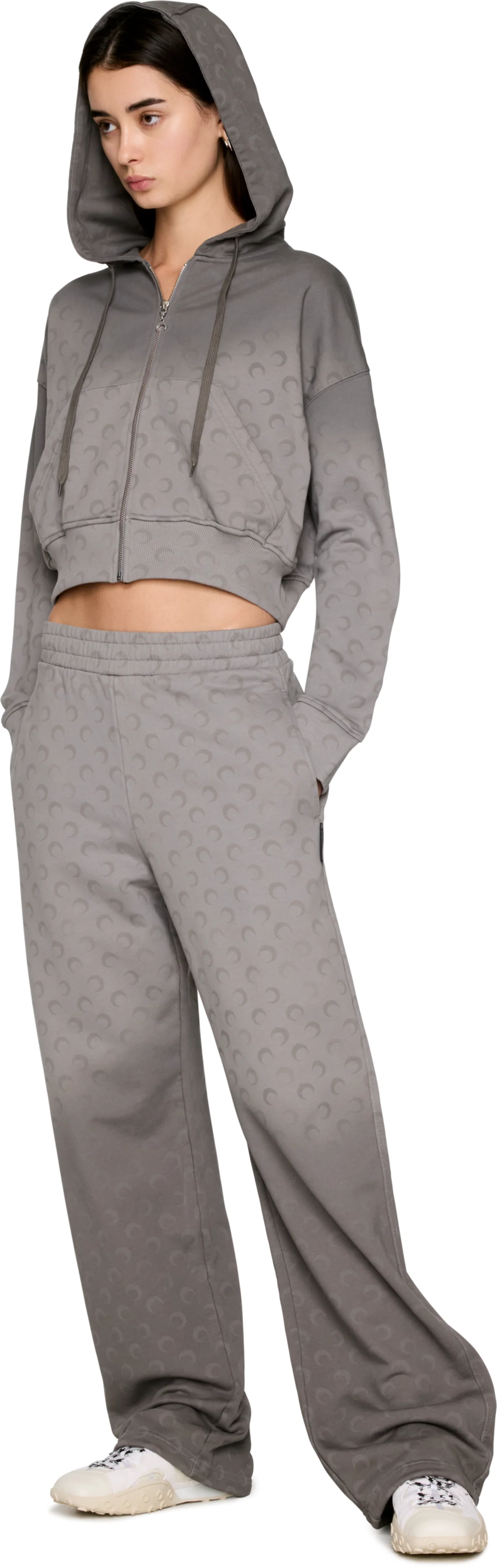Marine Serre Faded Moon Fleece Cropped Zipped Hoodie