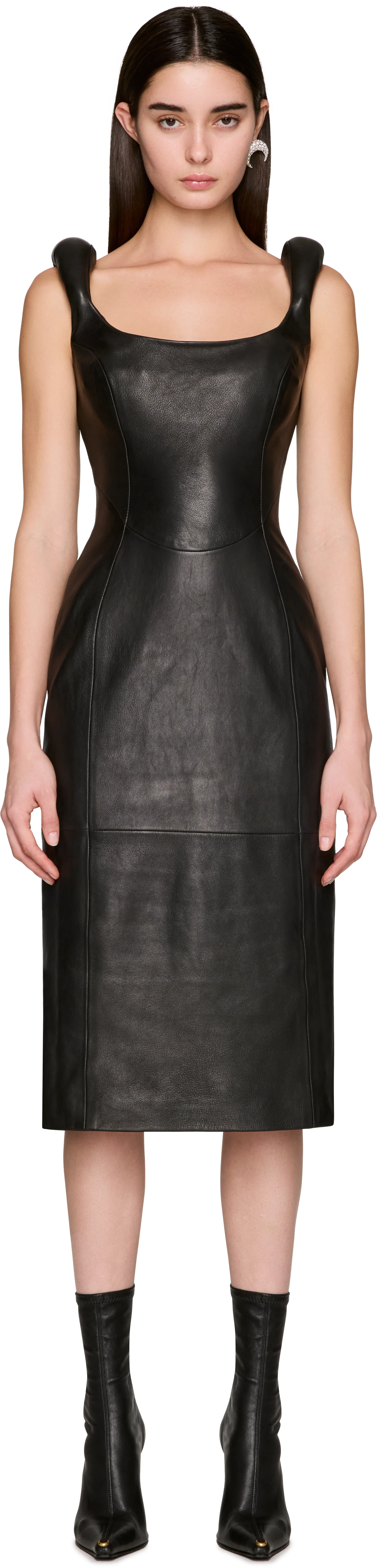 Marine Serre Glossy Moon Leather Sleeveless Midi Dress