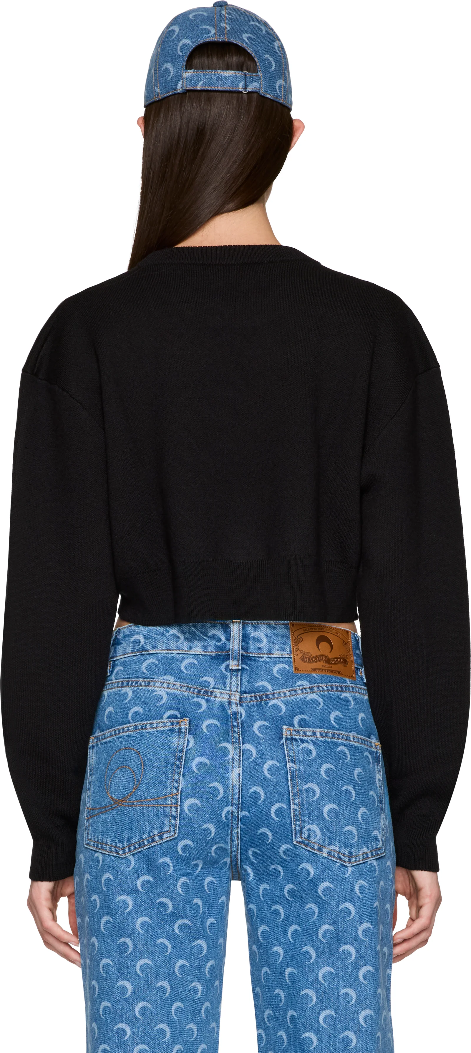 Marine Serre Merino Wool Knit Long Sleeve Cropped Sweater