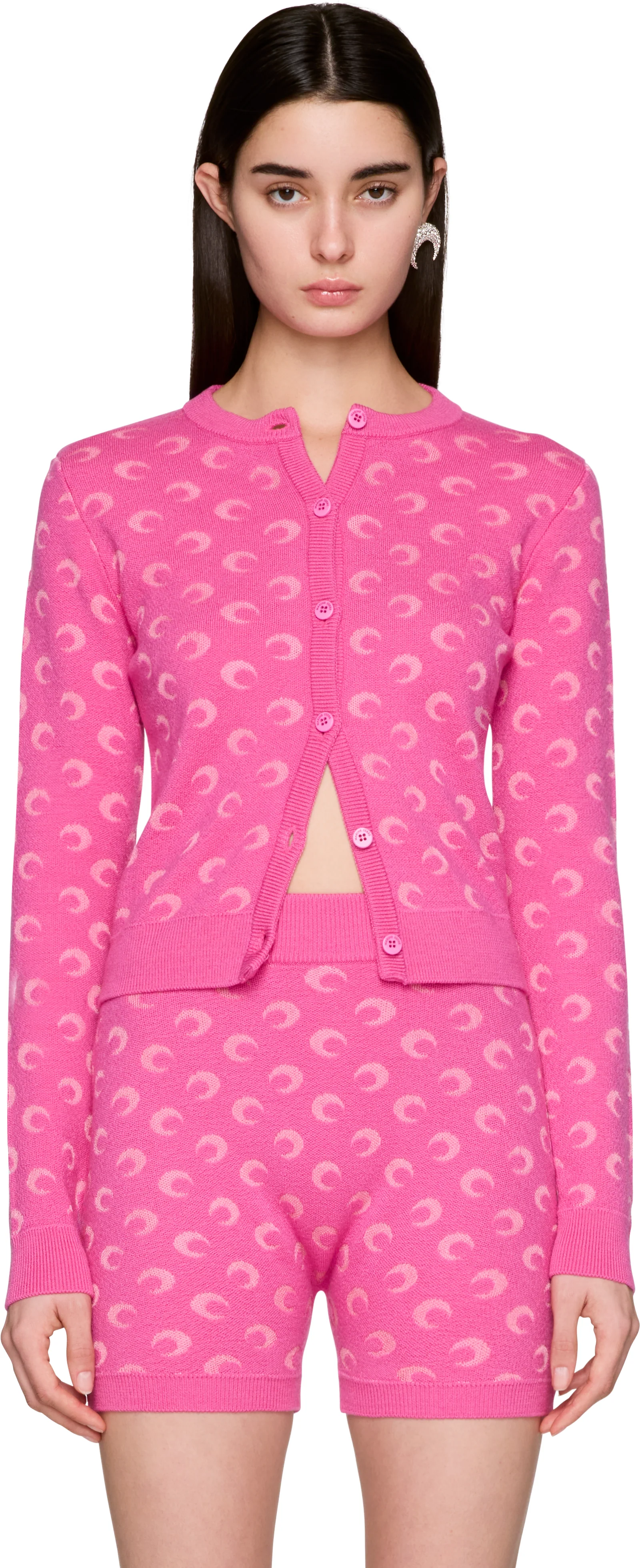 Marine Serre Moon Jacquard Knit Fitted Cardigan