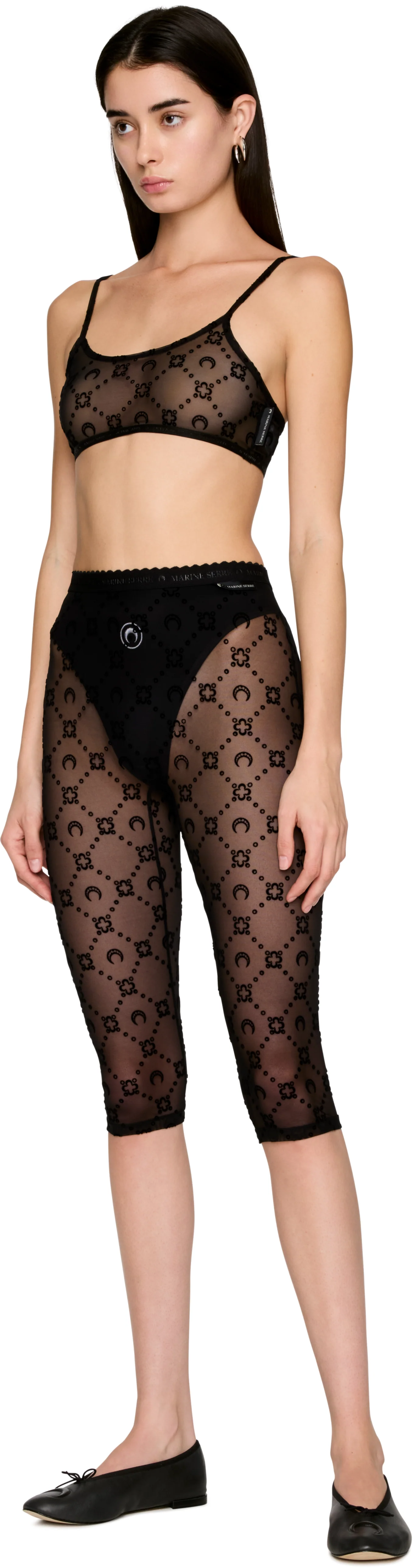Marine Serre Moonogram Mesh Flock Capri Leggings