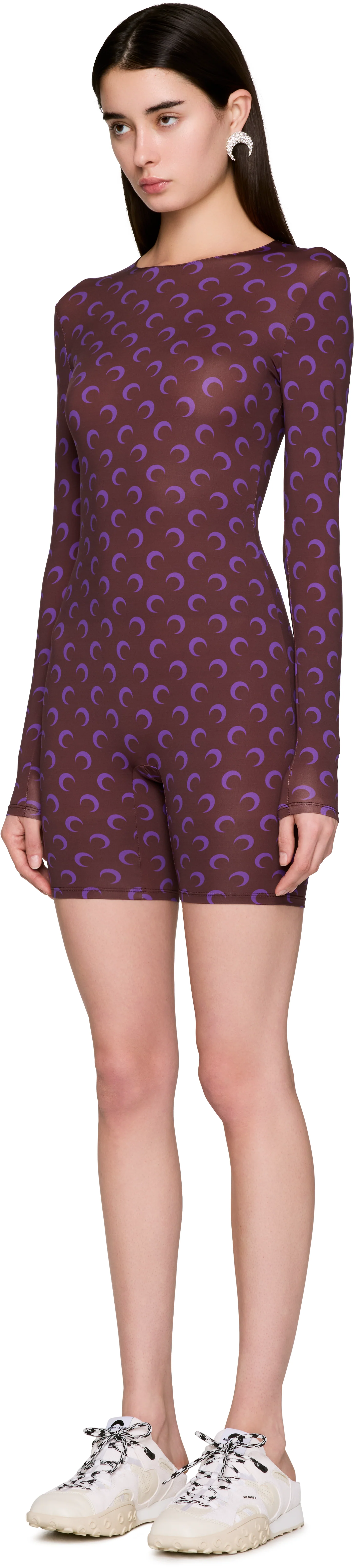 Marine Serre Moon Printed Jersey Long Sleeve Short Catsuit