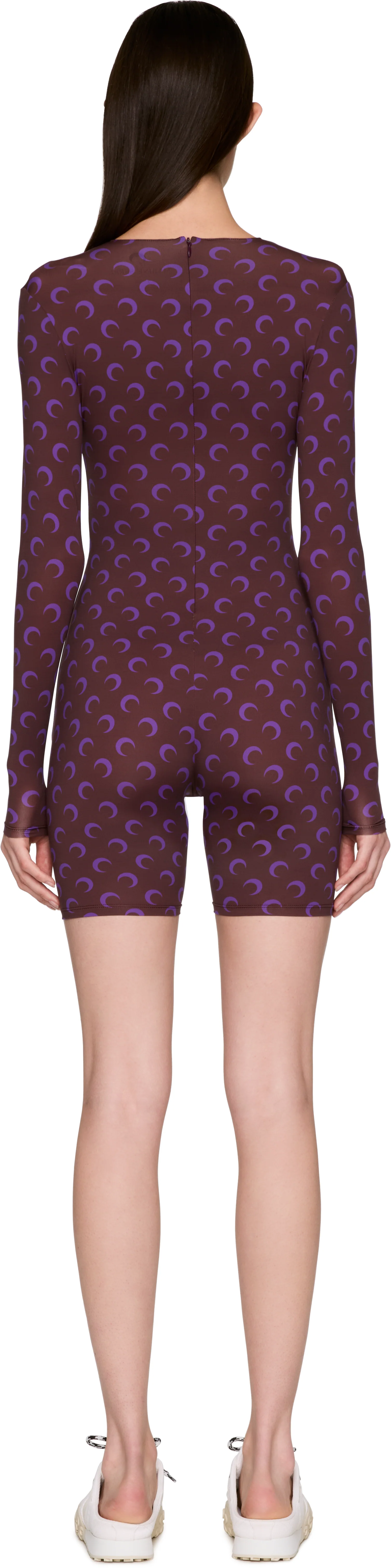 Marine Serre Moon Printed Jersey Long Sleeve Short Catsuit