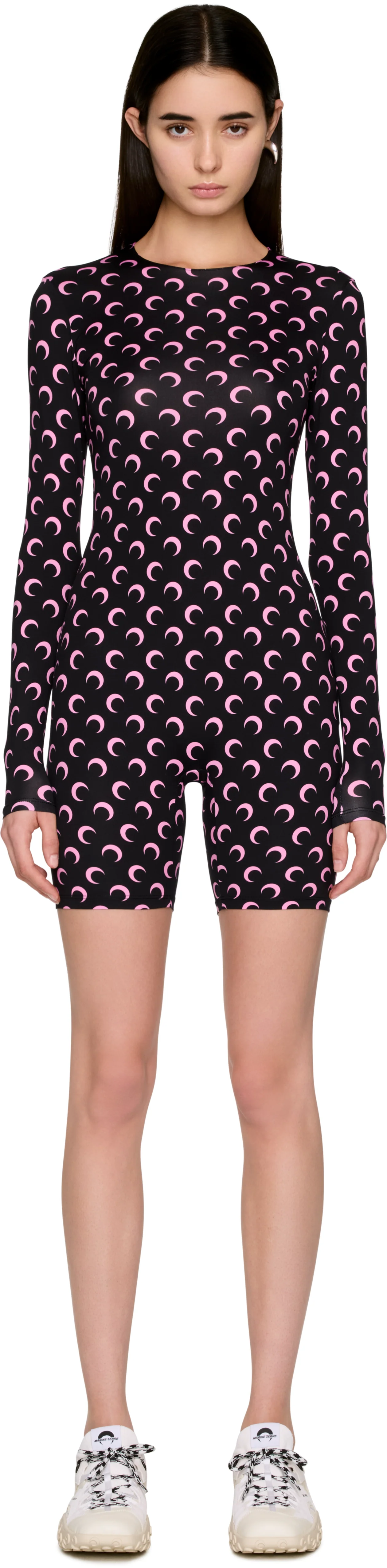 Marine Serre Moon Printed Jersey Long Sleeve Short Catsuit