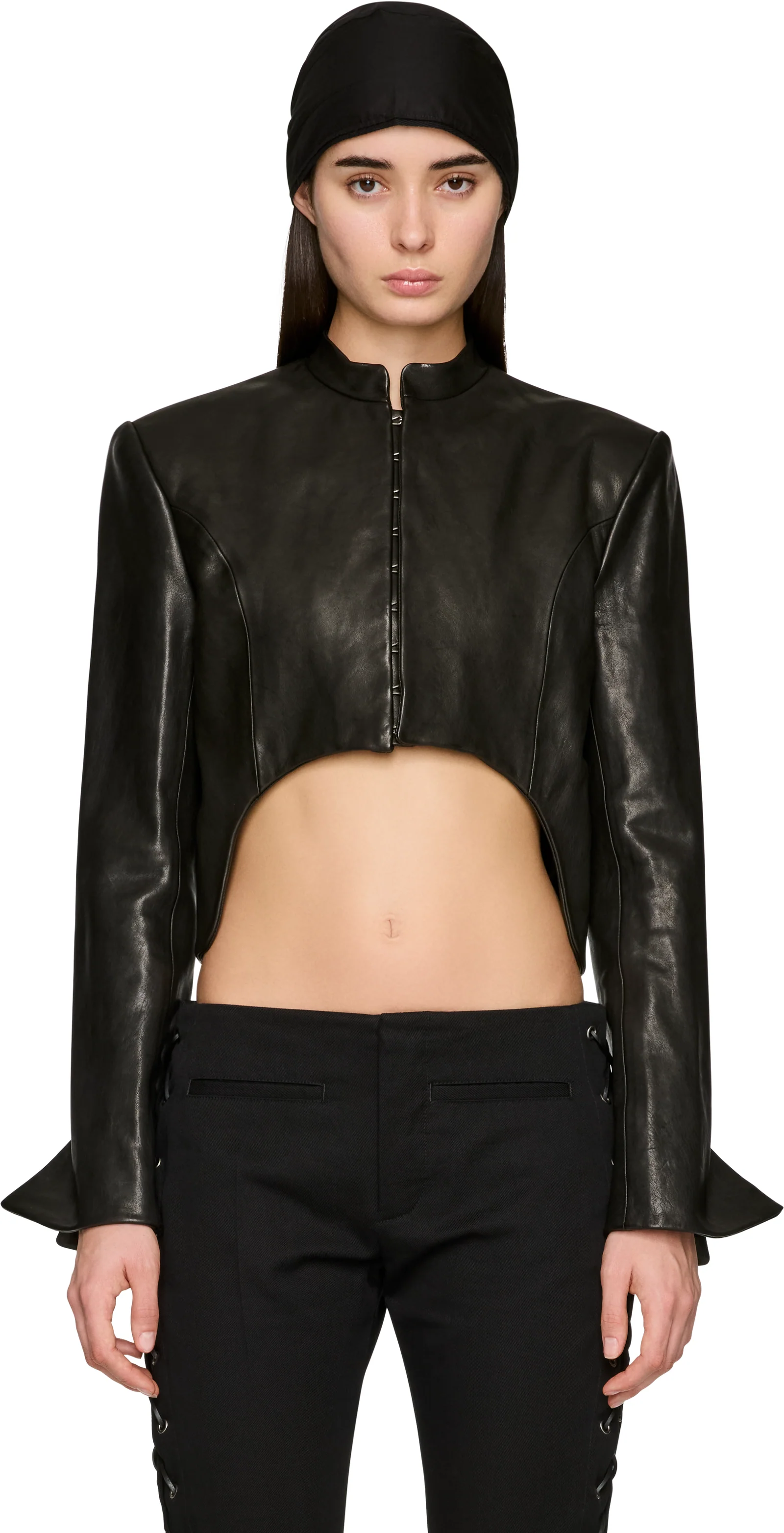 Ann Demeulemeester Sas Cropped Stand Collar Leather Jacket