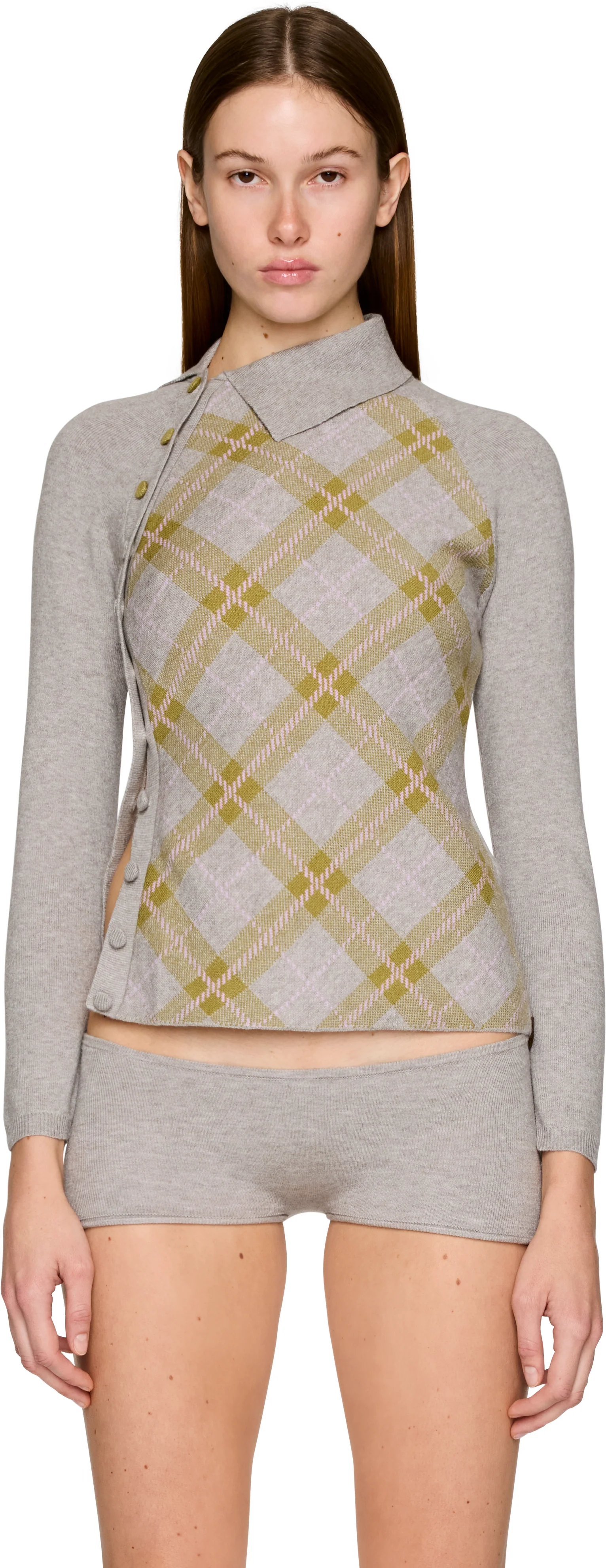 Isa Boulder Tartan Asymmetric Long Sleeve Top