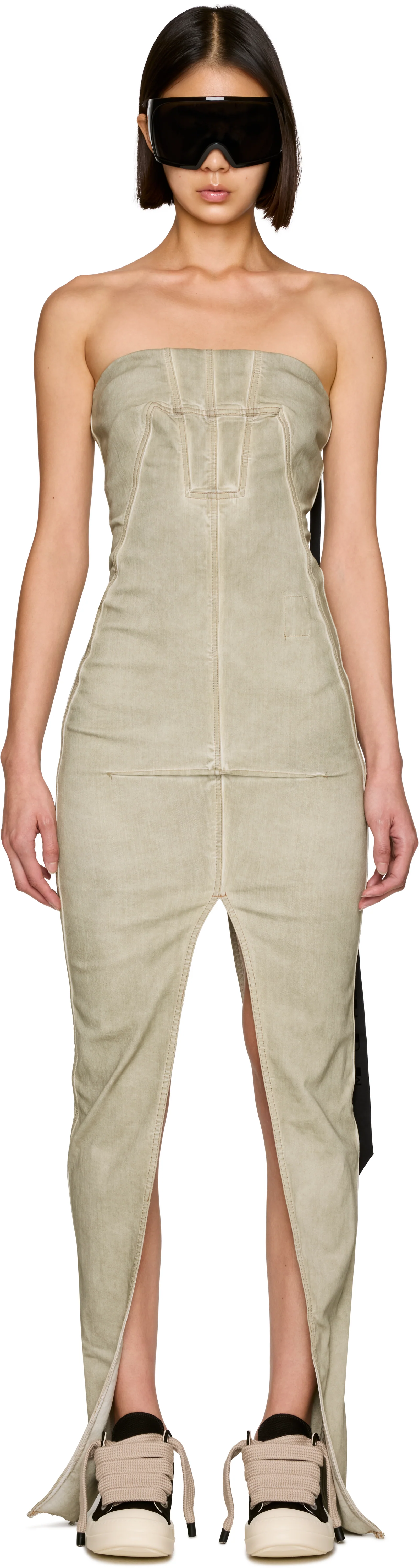 Rick Owens DRKSHDW Temple Sliced Bustier Denim Maxi Dress