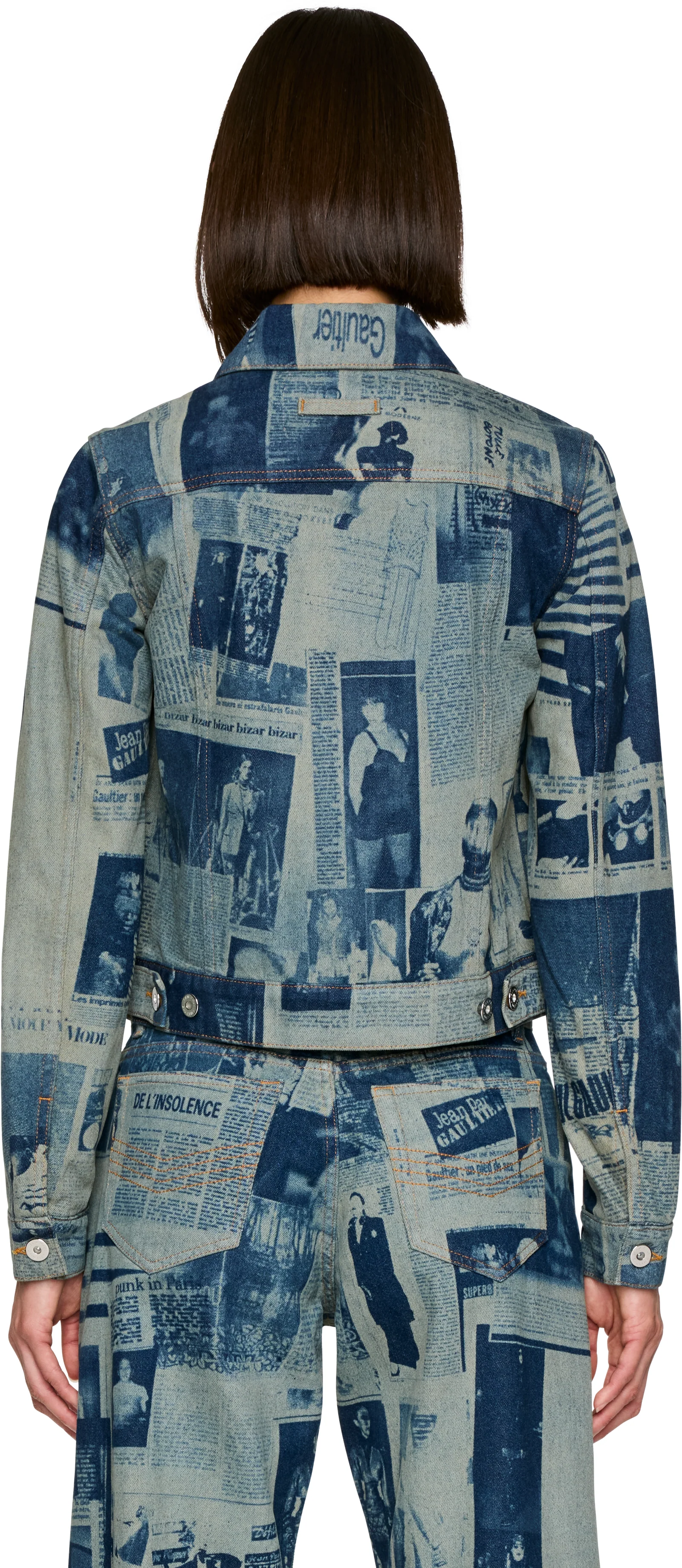 Jean Paul Gaultier Fitted Newspaper Print Denim Jacket