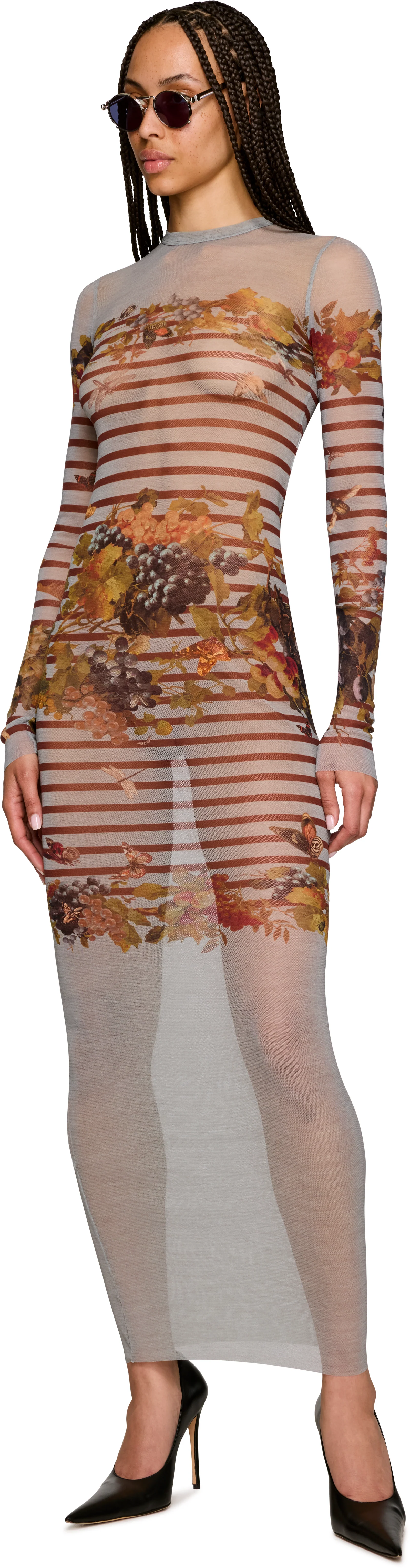 Jean Paul Gaultier Marinière Grape Printed Mesh Maxi Dress