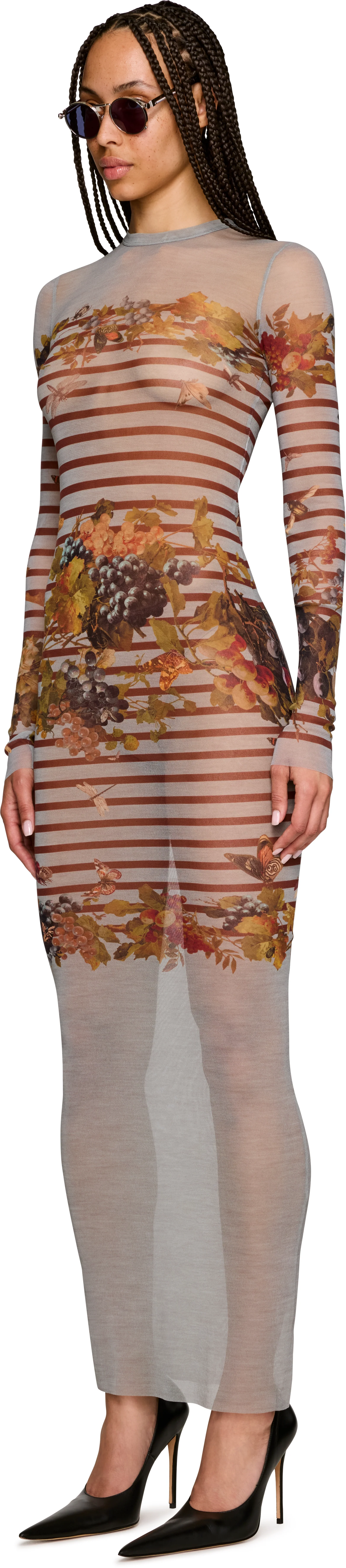 Jean Paul Gaultier Marinière Grape Printed Mesh Maxi Dress