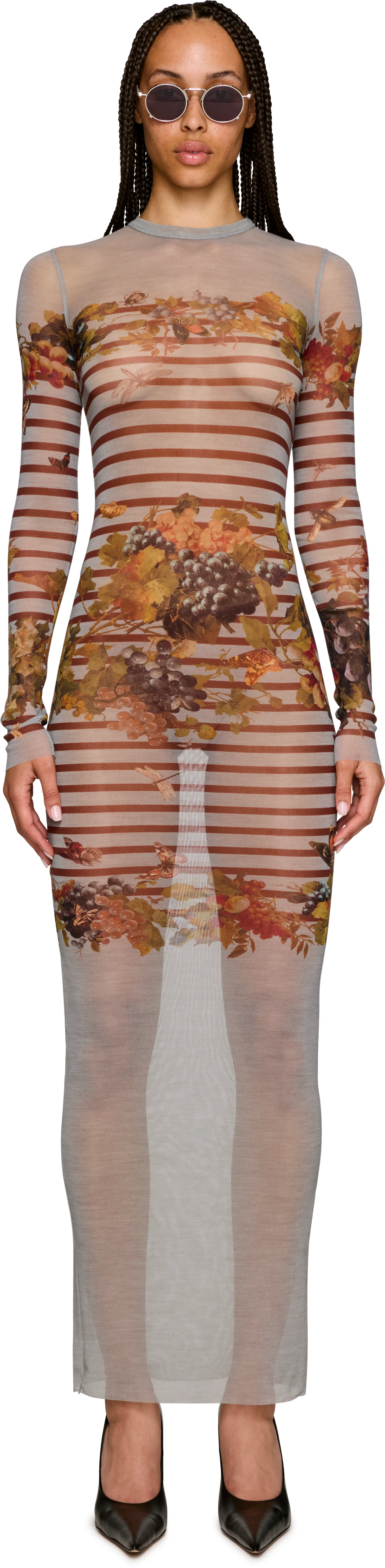 Jean Paul Gaultier Marinière Grape Printed Mesh Maxi Dress
