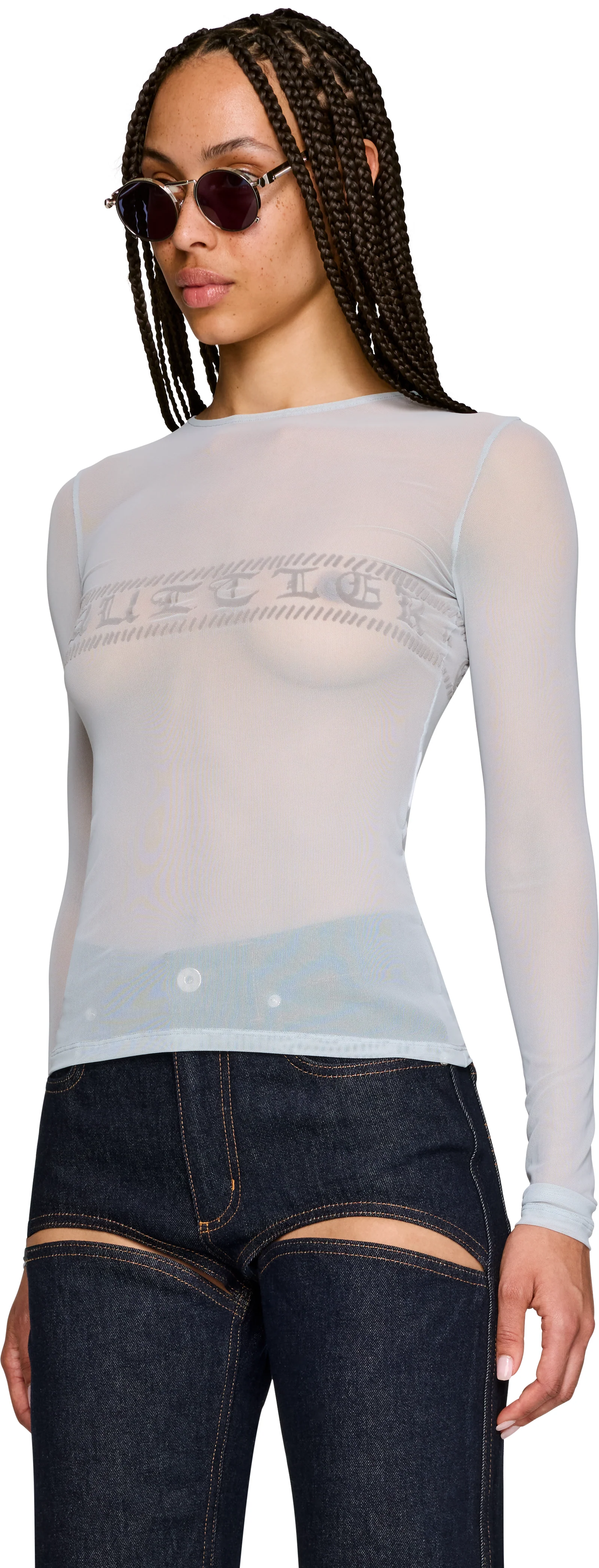 Jean Paul Gaultier 'Gaultier' Flocked Mesh Long Sleeve Top