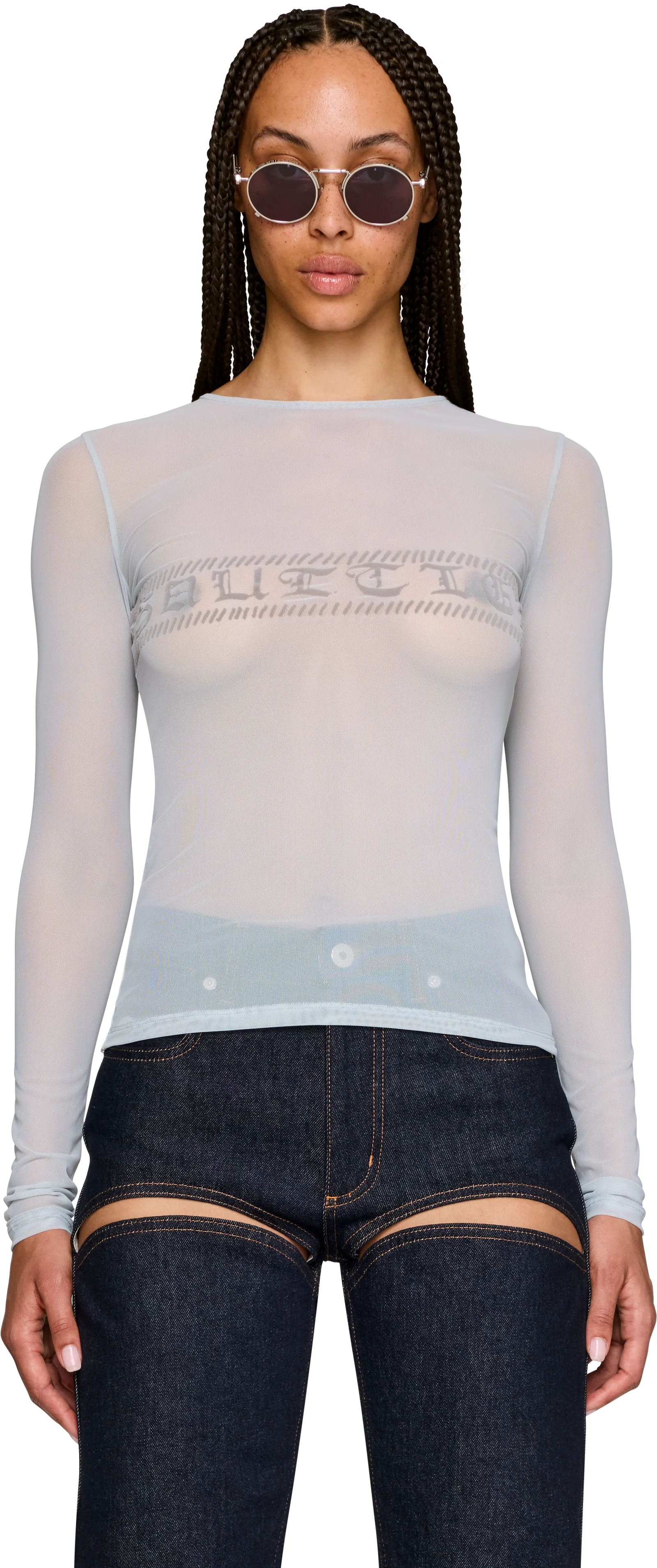 Jean Paul Gaultier 'Gaultier' Flocked Mesh Long Sleeve Top