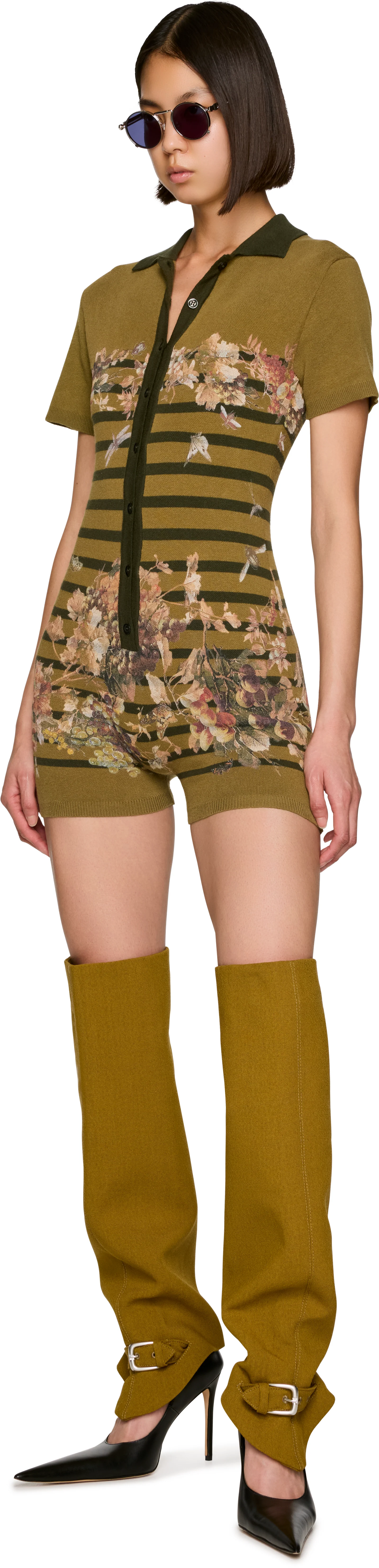 Jean Paul Gaultier 'Mariniere Grape' Piqué Polo Romper