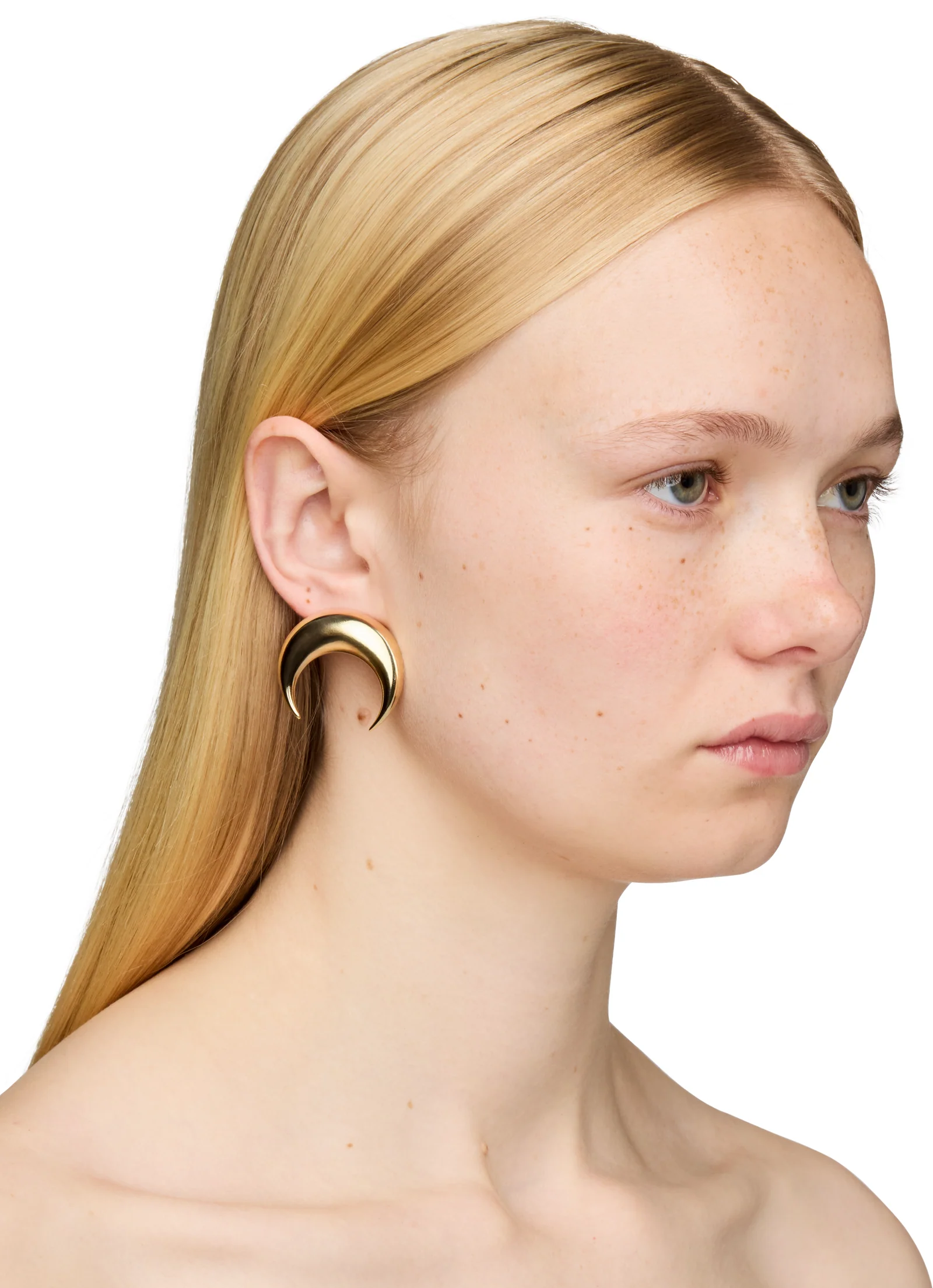 Marine Serre Upcycled Gold Plated Single Moon Stud Earring