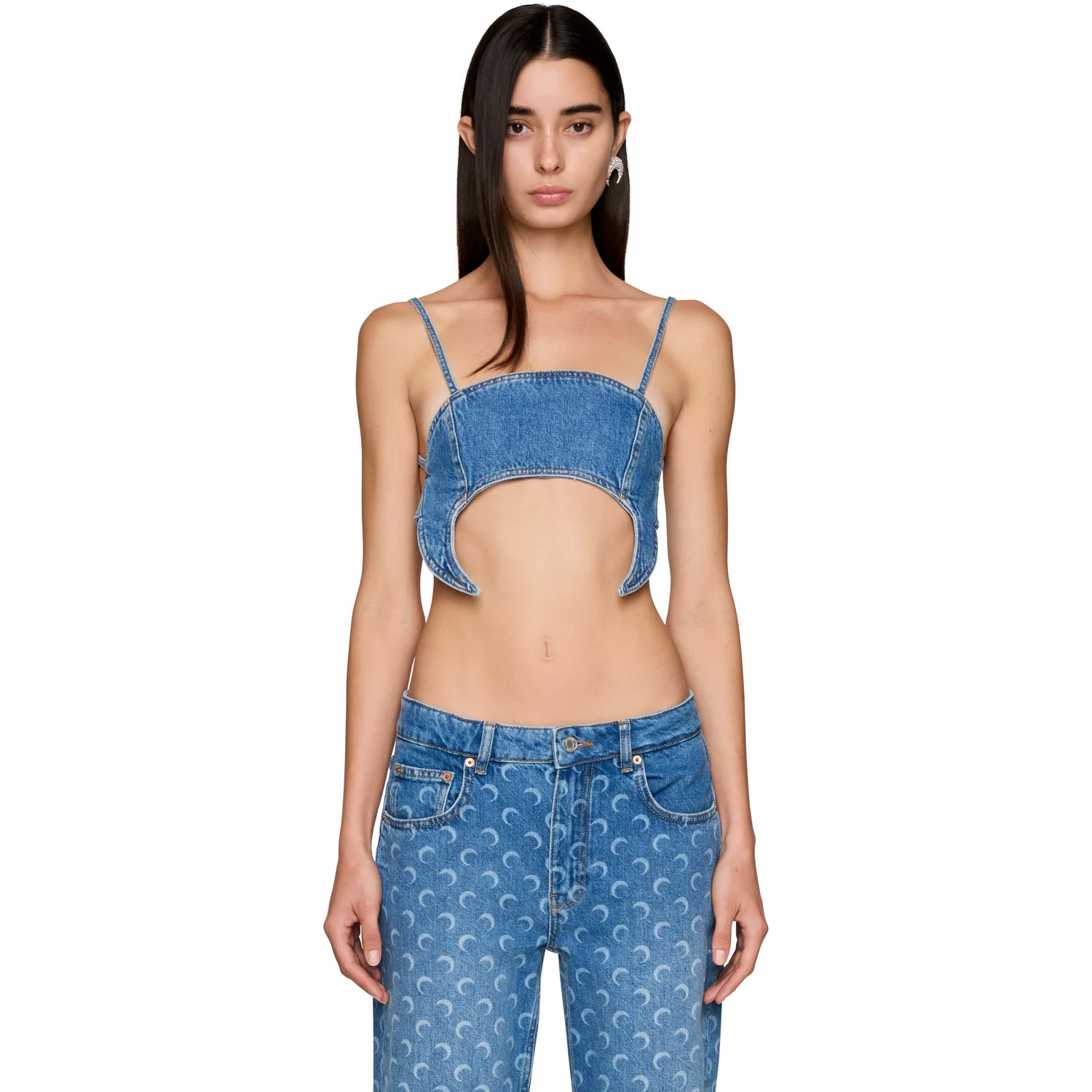 Marine Serre Moon Organic Cotton Denim Bra in Blue