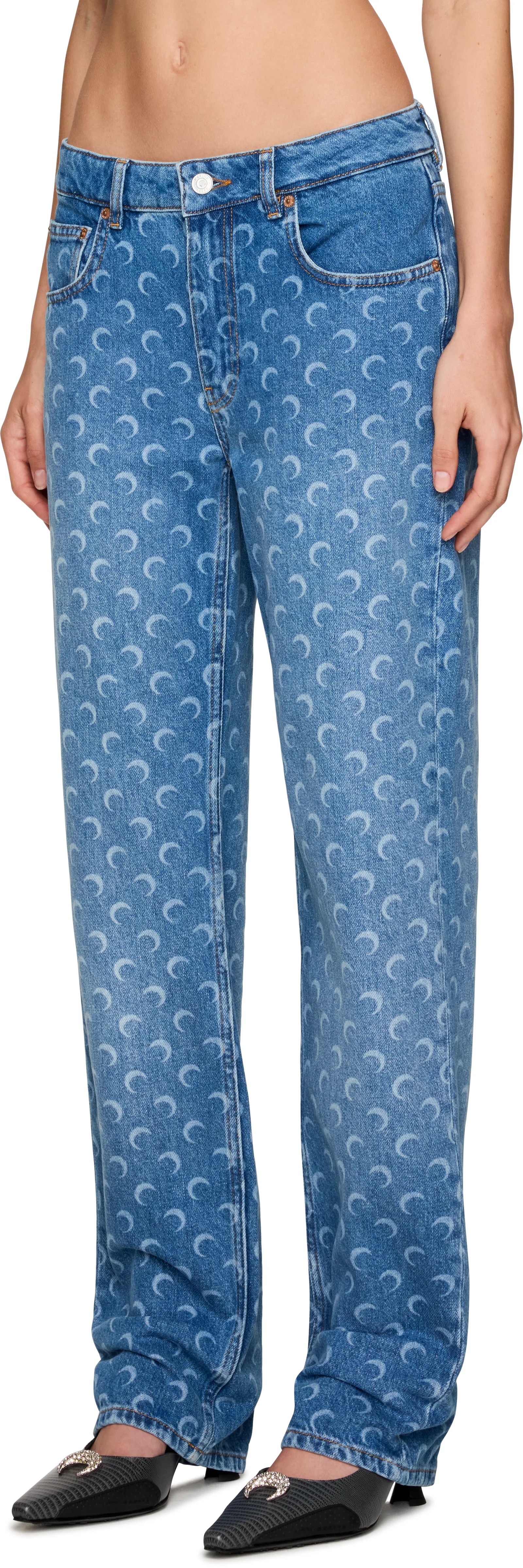 Marine Serre Moon Laser Wash Denim Straight Jeans