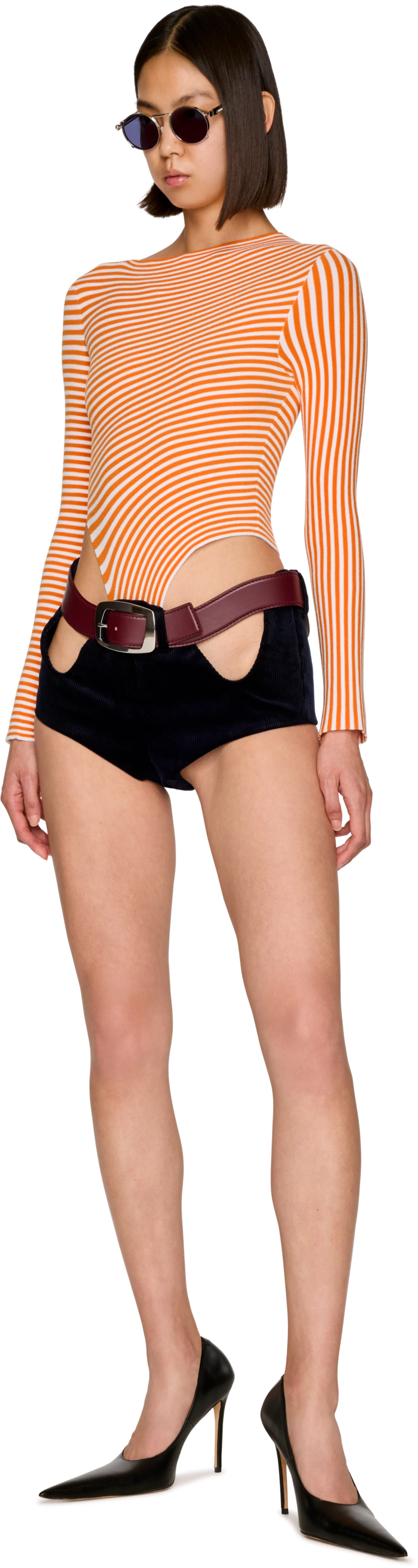 Jean Paul Gaultier Striped Asymmetric Bodysuit