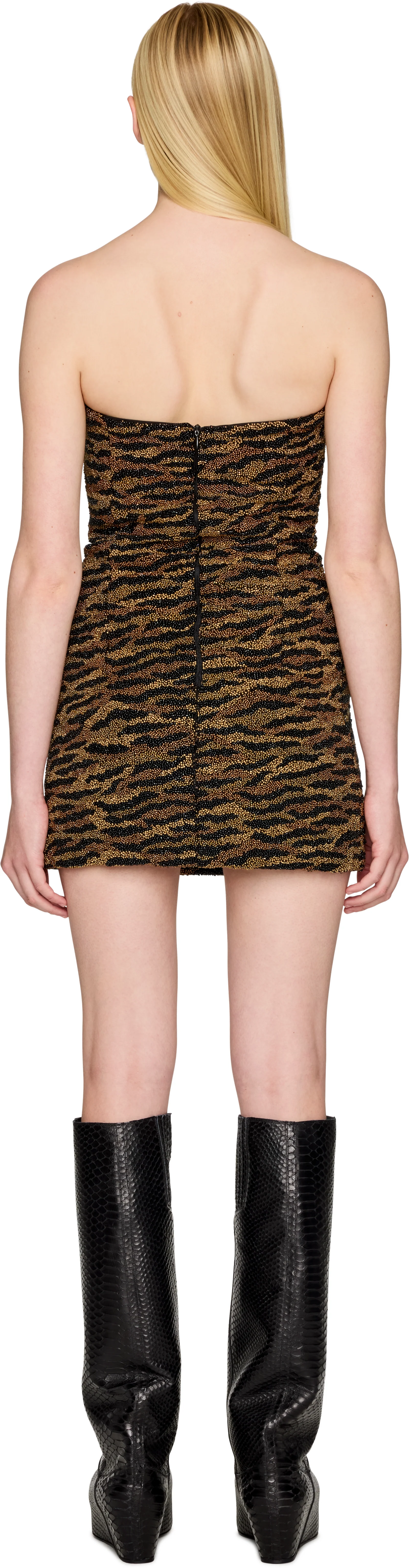 Laura Andraschko Tiger Beaded Corsetted Tube Mini Dress