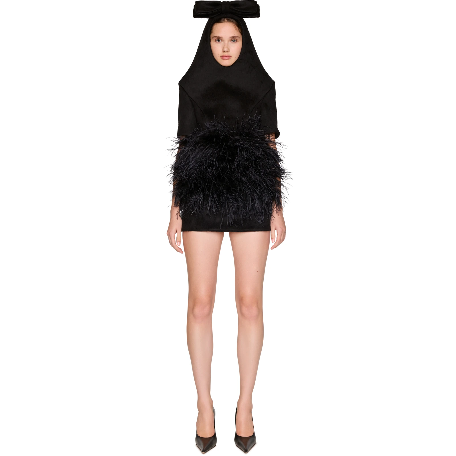 Vaquera Neoprene Feather Bow Mini Dress in Black