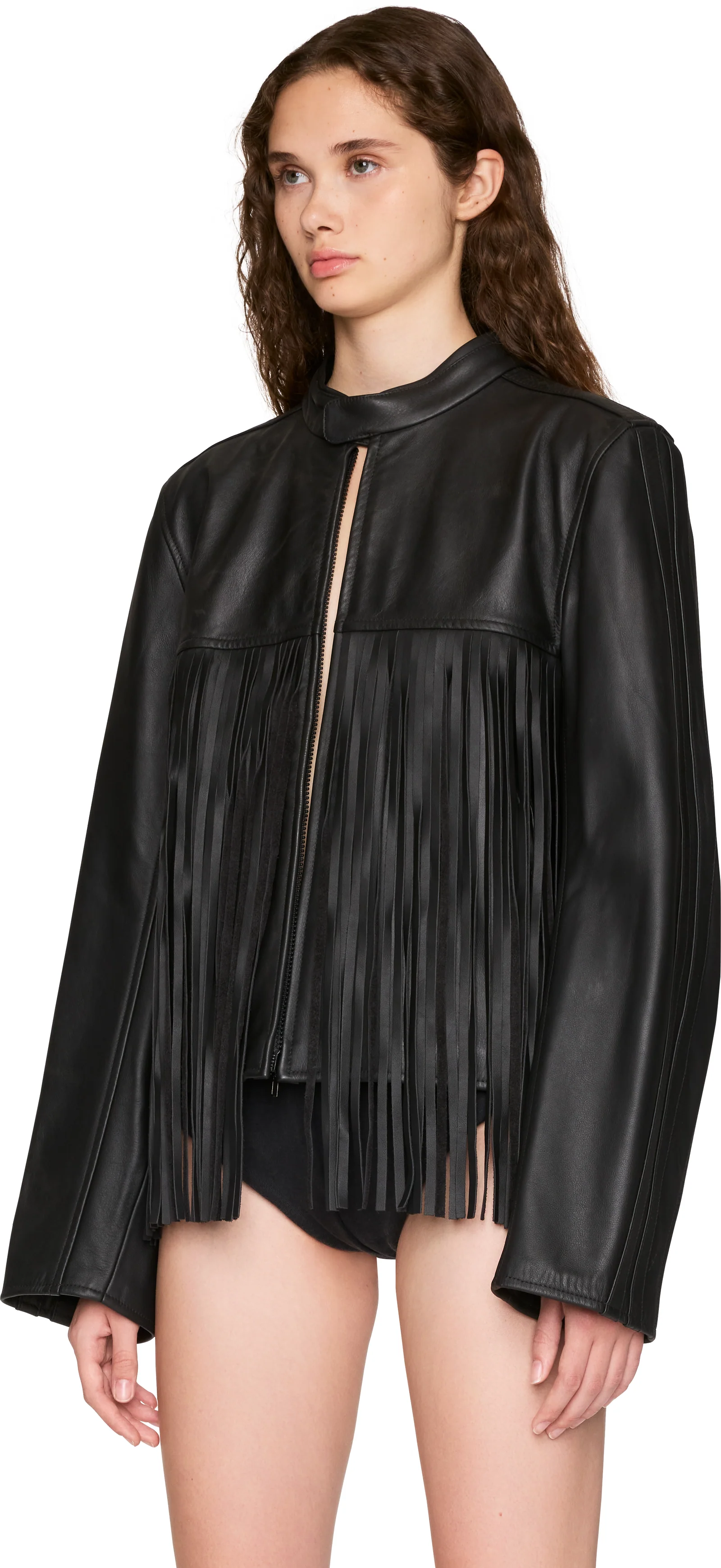 VETEMENTS Fringed Boxy Moto Leather Jacket
